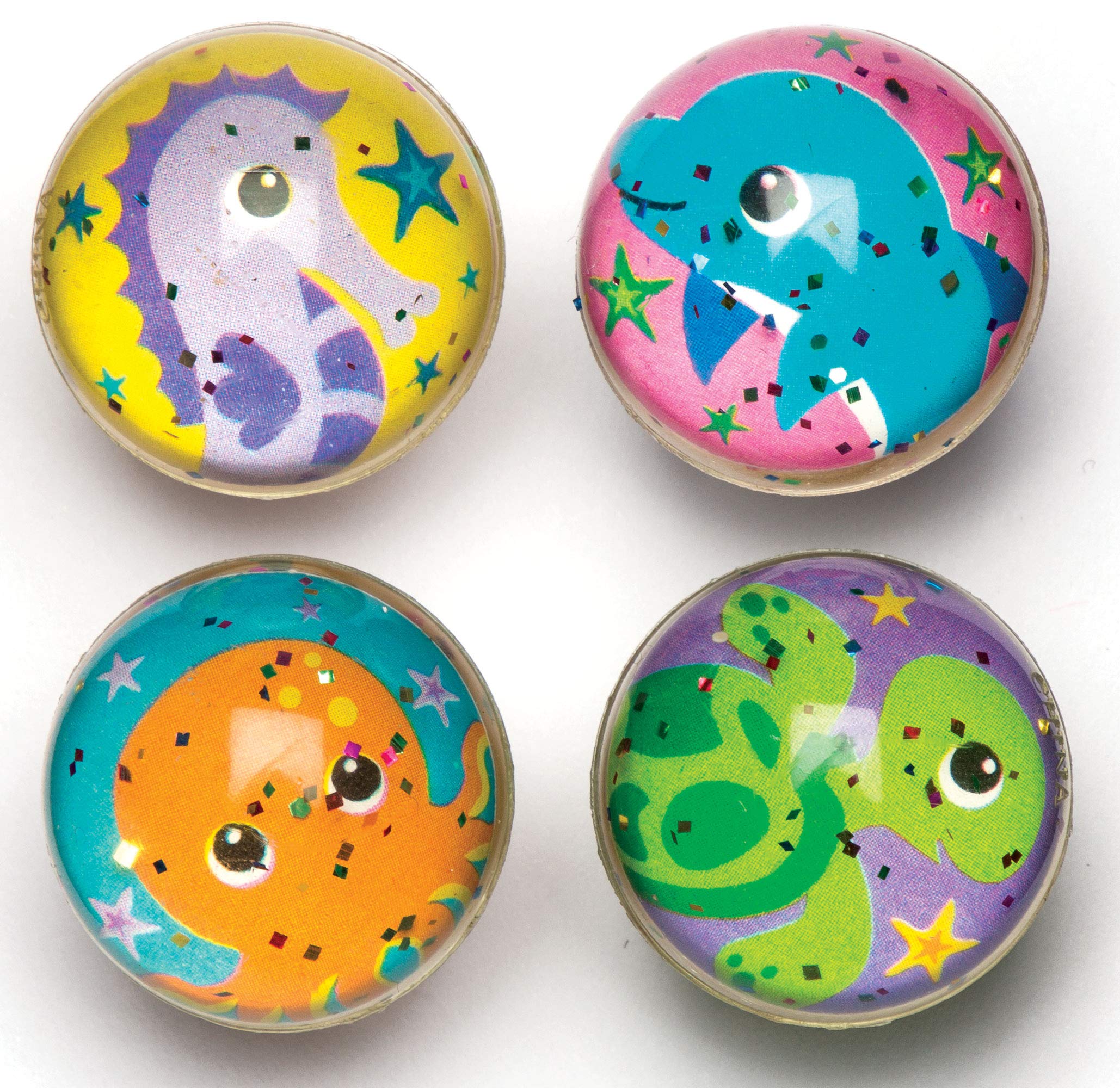 Baker Ross Sea Life Glitter Jet Bouncy Balls - Pack of 8 | 3 cm Diameter | Ages 3+
