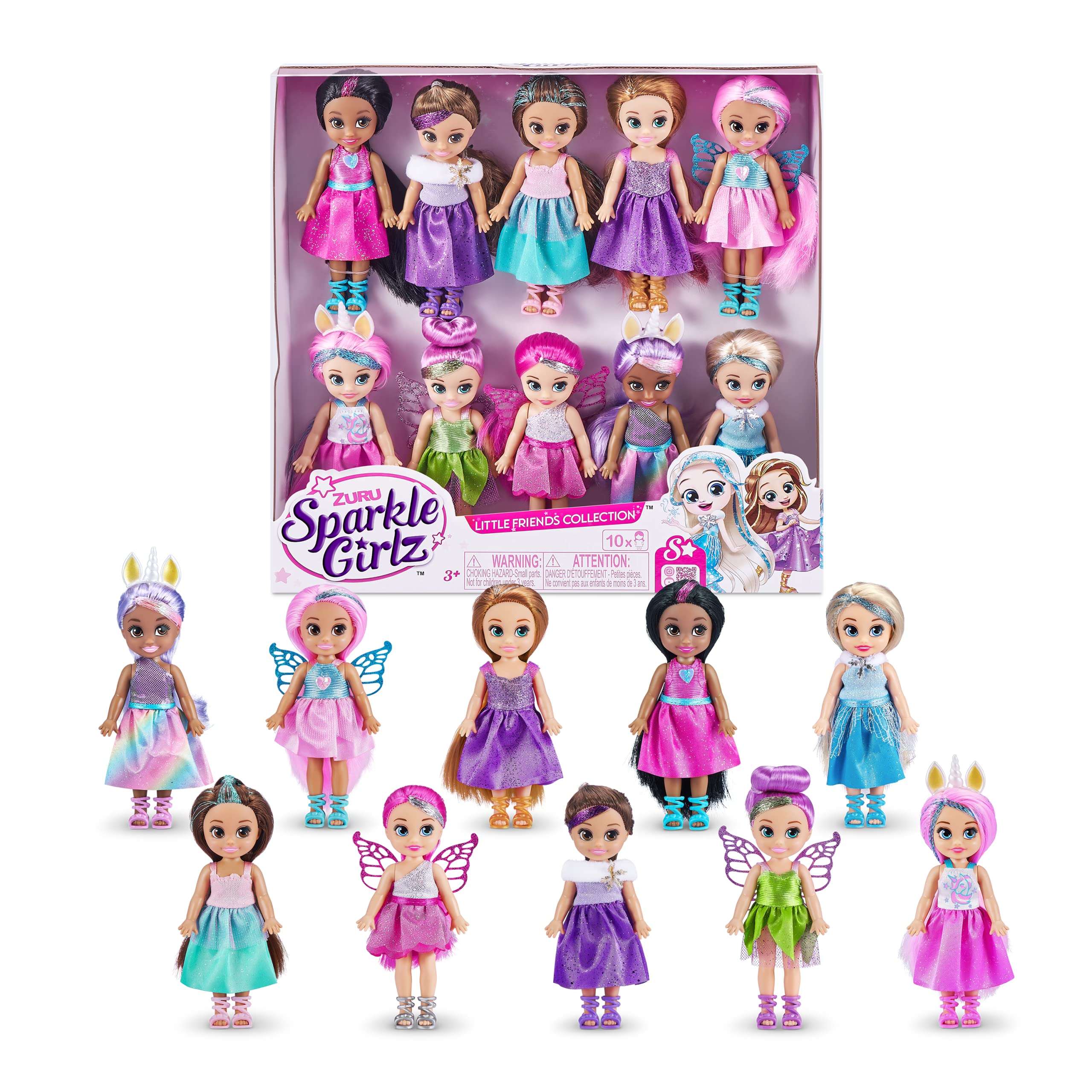 Sparkle Girlz Fantasy Little Friends Set of 10 Dolls - 4.7 Inch Plastic Figures | Interchangeable Outfits
