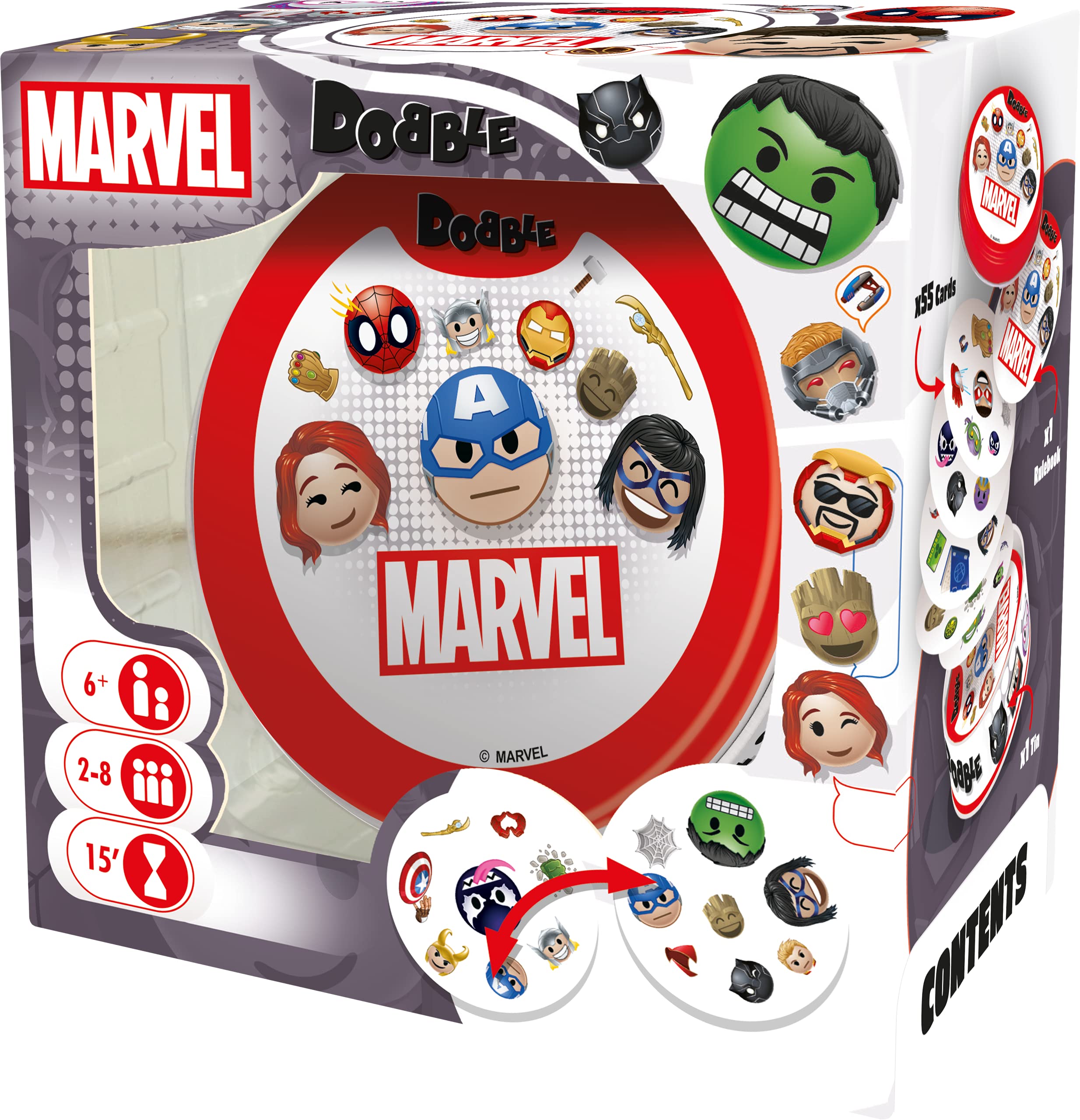 Asmodee Dobble Marvel Emoji Matching Card Game | Ages 6+ | 2-8 Players | 15 Min Playtime 1