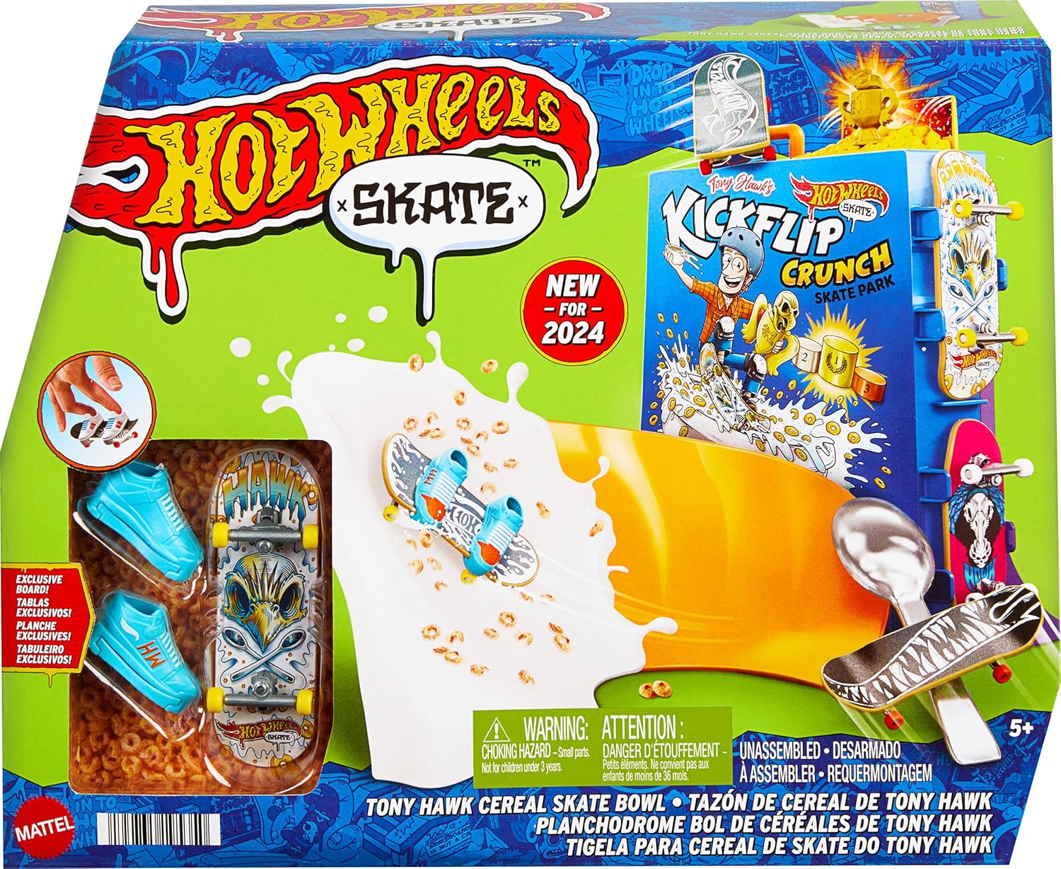 Hot Wheels Skate Tony Hawk Cereal Bowl Fingerboard Set - 1 Exclusive Board & Pair, Ages 5-14 1