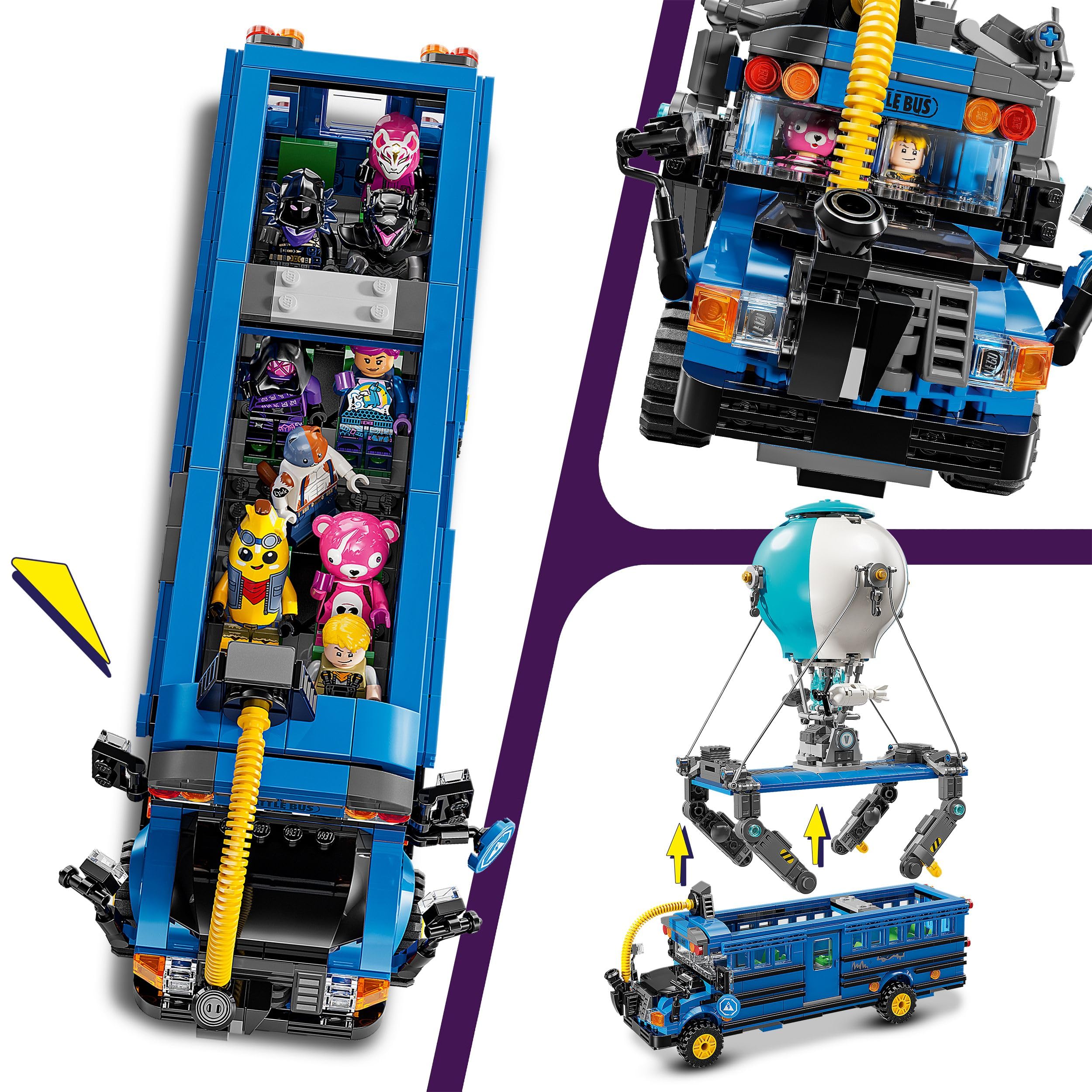 LEGO Fortnite Battle Bus Toy - Video Game Vehicle Model Kit w/ 9 Character 7
