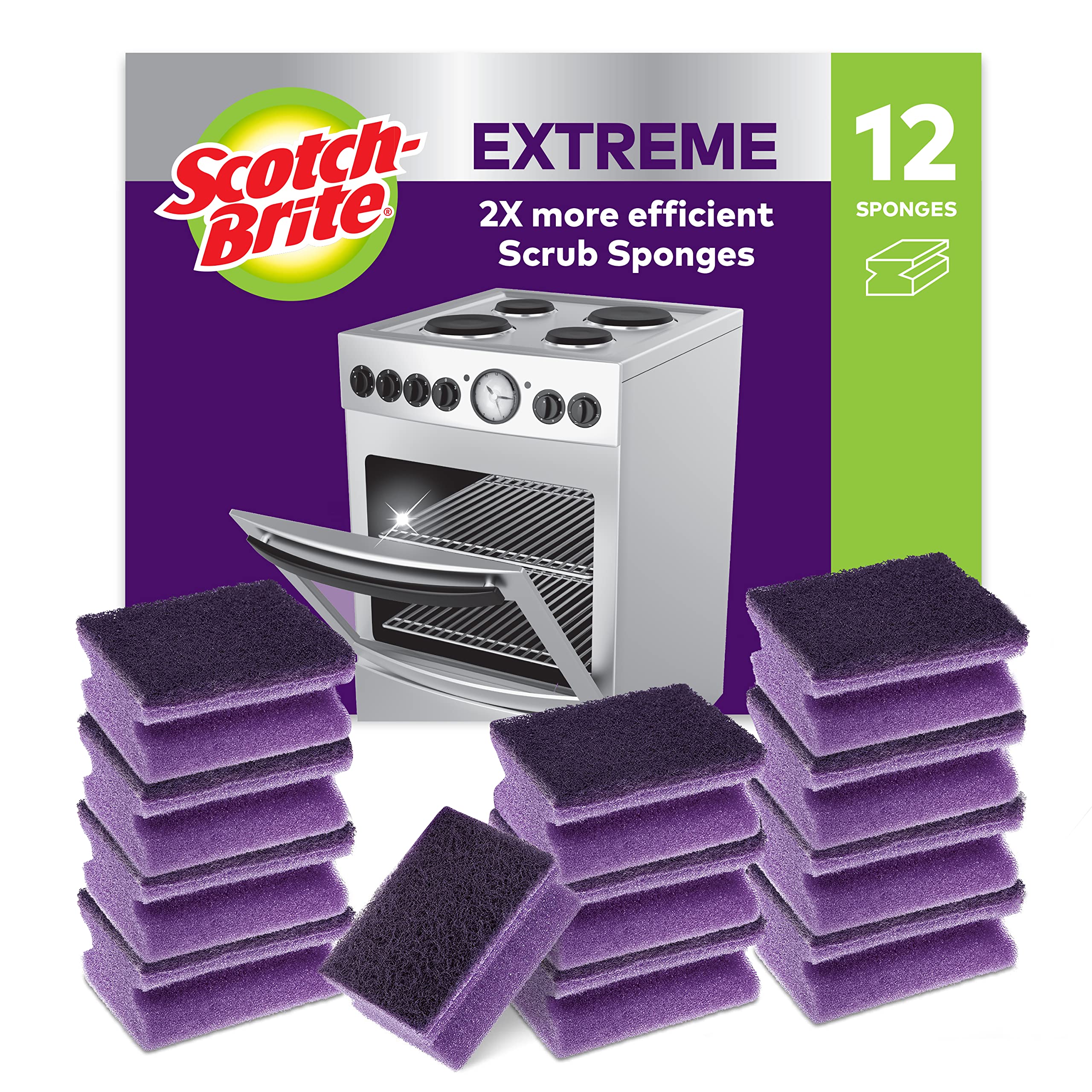 Scotch-Brite Extreme Scrub Sponge - Heavy Duty Cleaning | 12 Pack