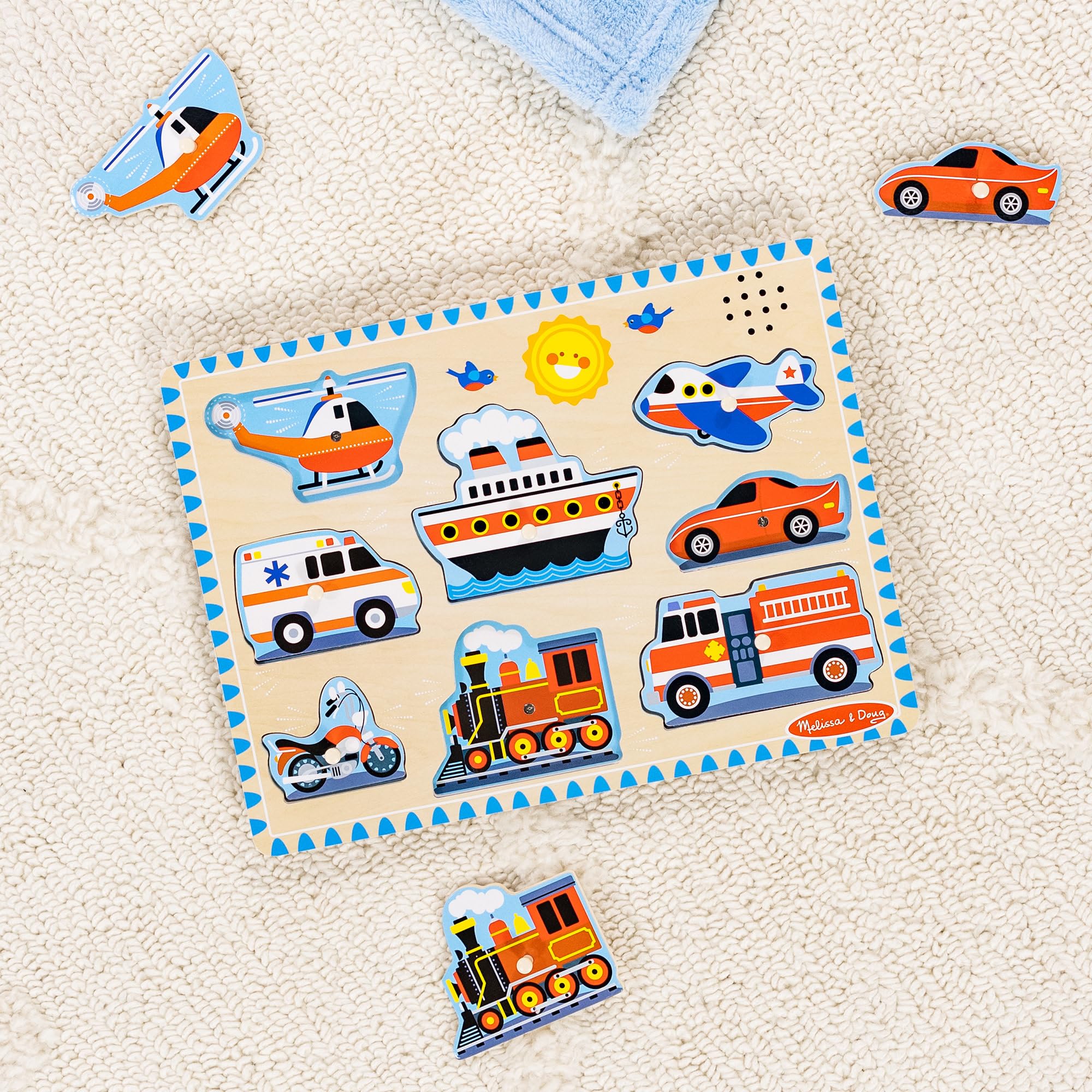 Melissa & Doug Vehicles Wooden Peg Puzzle - Sound-Enhanced Learning Toy for 2+ Year Olds 15
