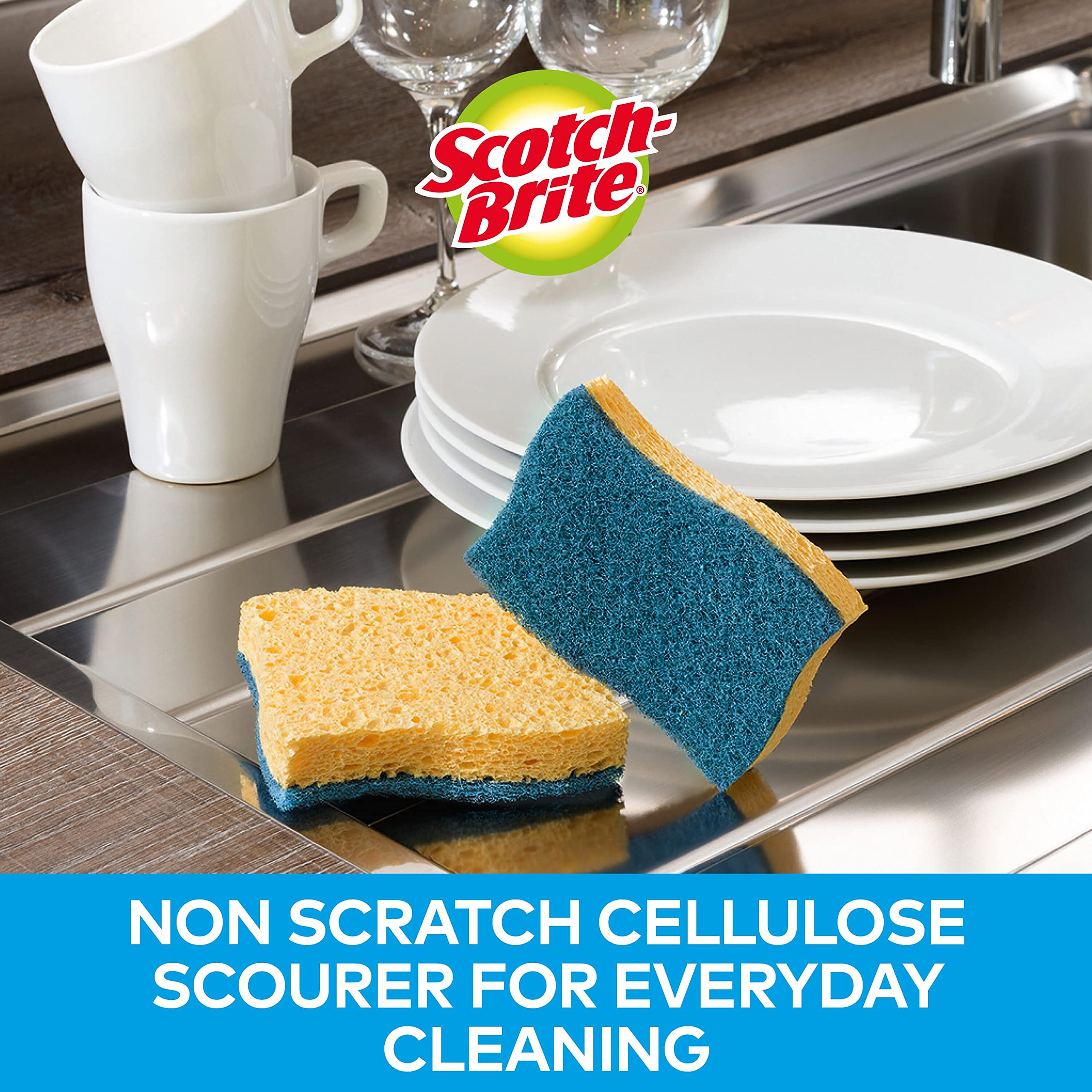 Scotch-Brite Delicate Non-Scratch Cellulose Scrub Sponge - 10 Pieces | High Absorbency | Reusable 2