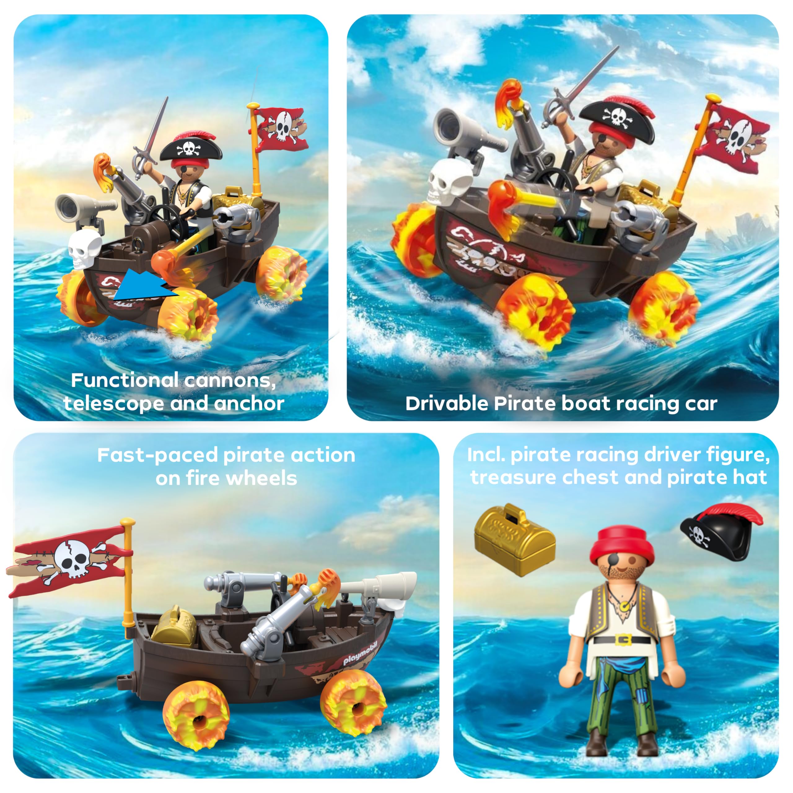 Playmobil Fun Stars Racing Pirate Boat with Pull-Back Motor & Shooting Function | Age 4+ | Model 71720 4