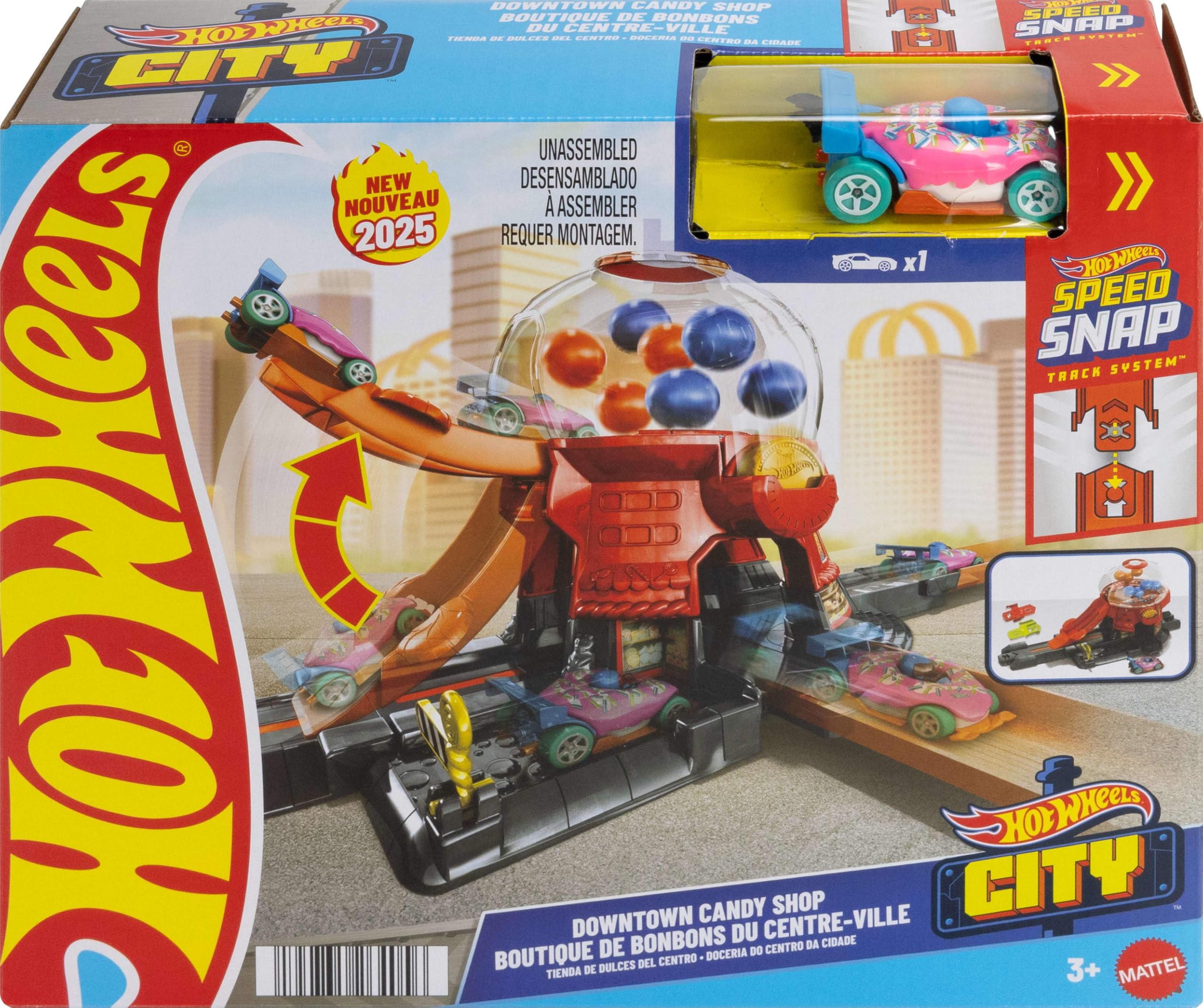 Hot Wheels Downtown Candy Shop Playset - Gumball Machine Track Set with 1:64 Die-Cast Car 6