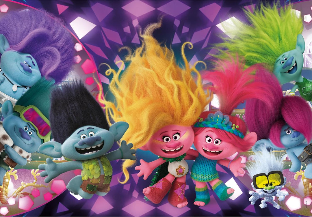 Clementoni 20191 Trolls 3 Supercolor Brilliant 3-104 Pieces, Jigsaw Kids Age 6,