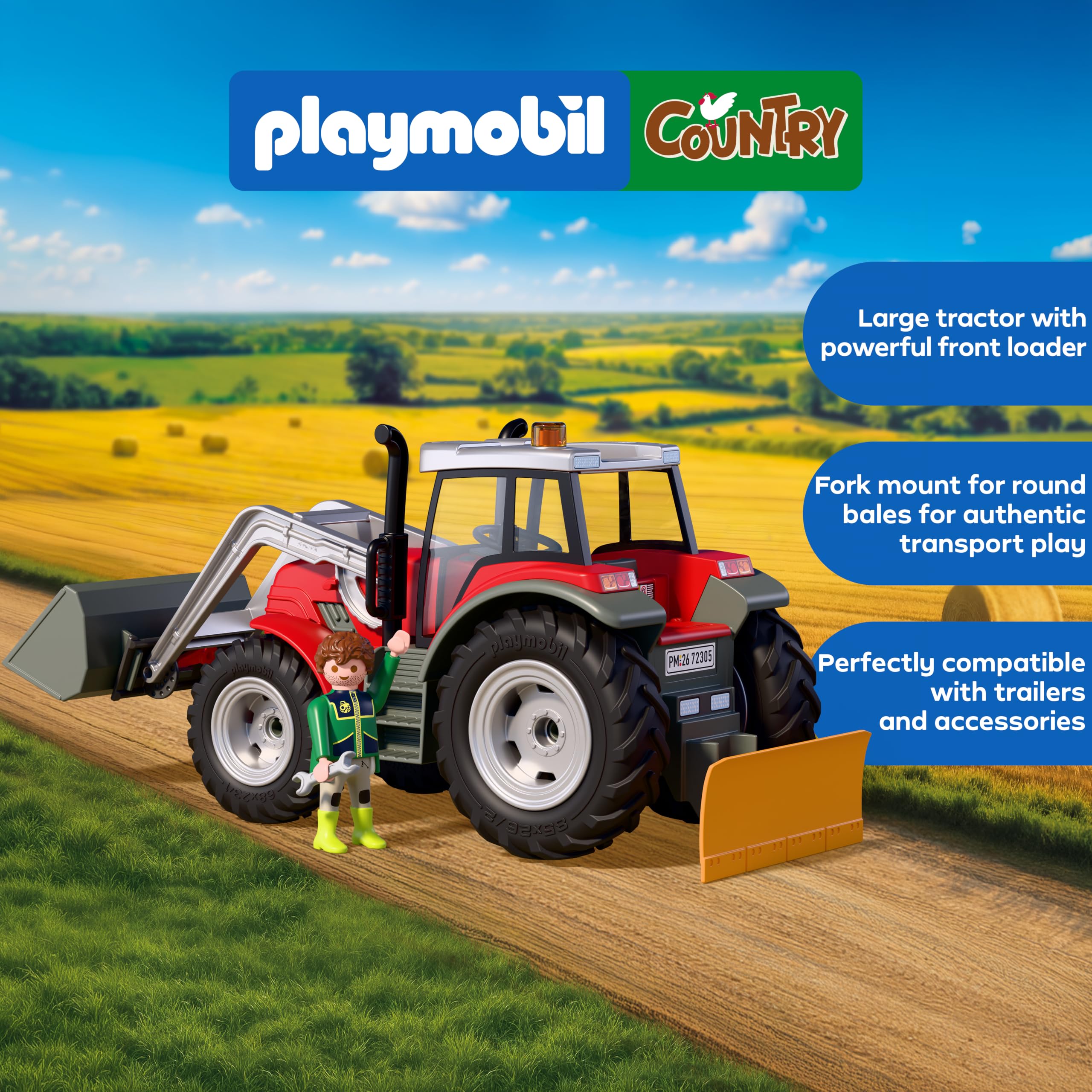 Playmobil Country Large Tractor with Hay Bales Playset - Ages 4+ 3