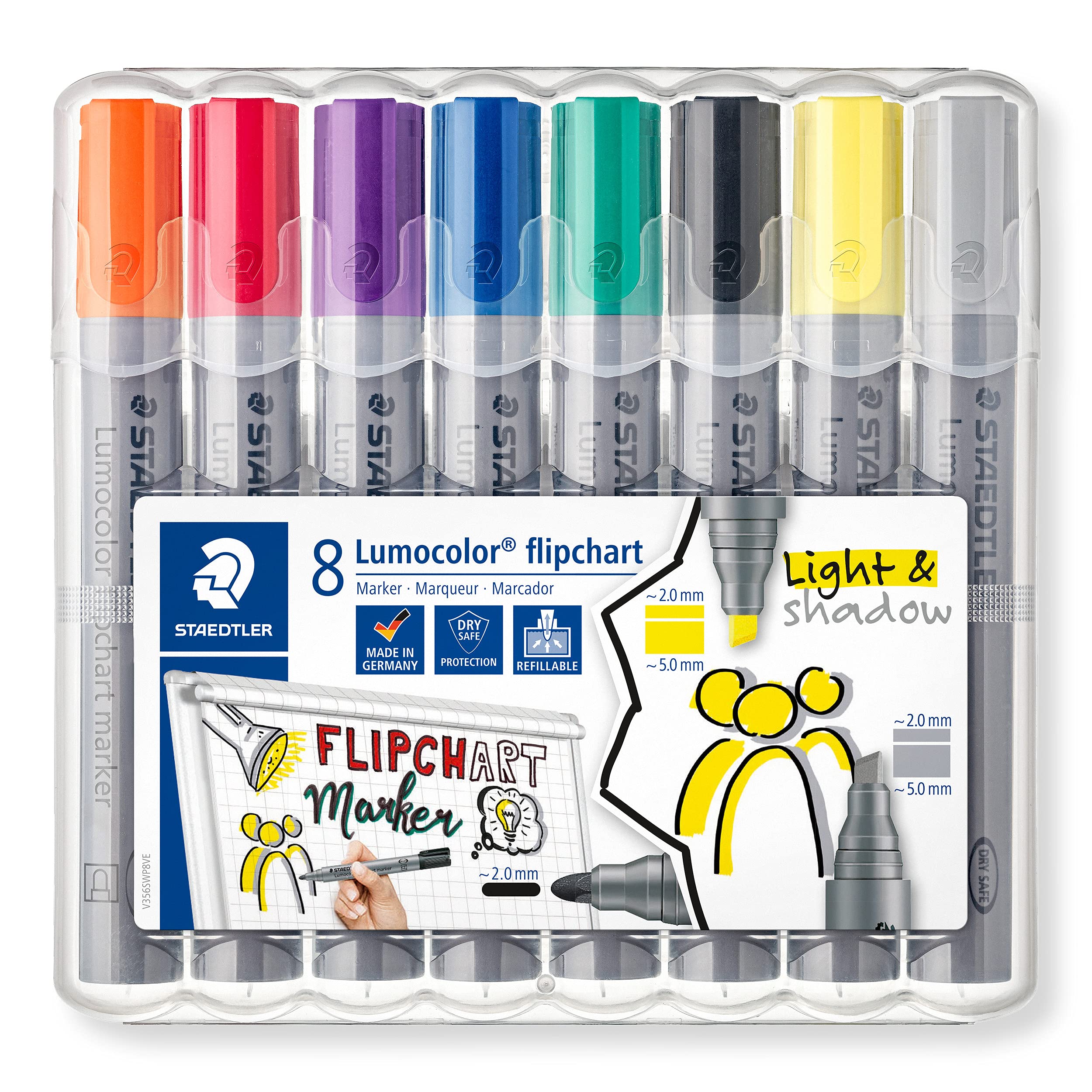 STAEDTLER Lumocolor Flipchart Markers - Assorted Colours, Bullet Tip, Pack of 8