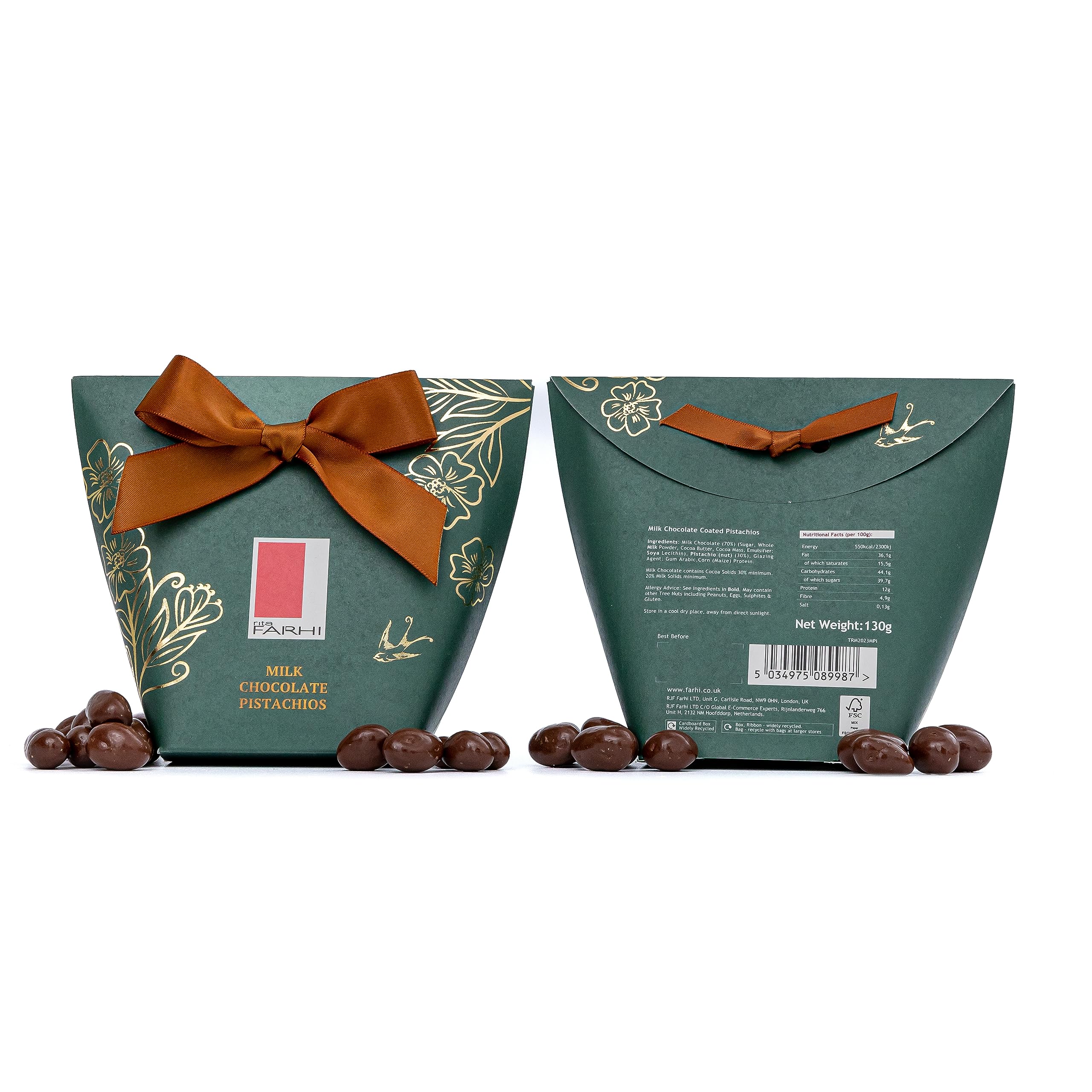 Rita Farhi Milk Chocolate Pistachios Gift Box | 130g | Handcrafted in Britain