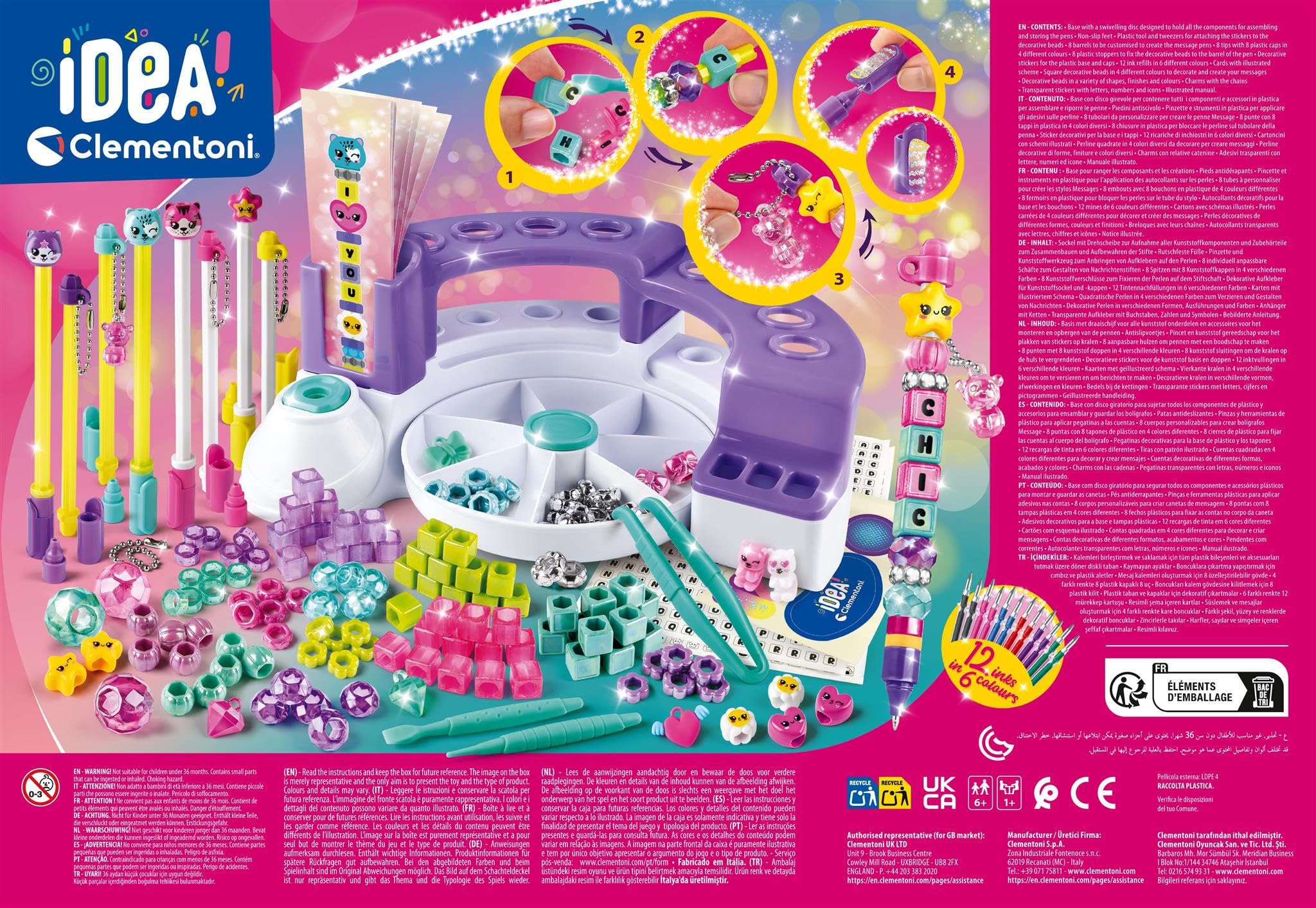Clementoni The Message Pens - Customise Colourful Pens with Beads, Stickers & Letters | Ages 6+ 7