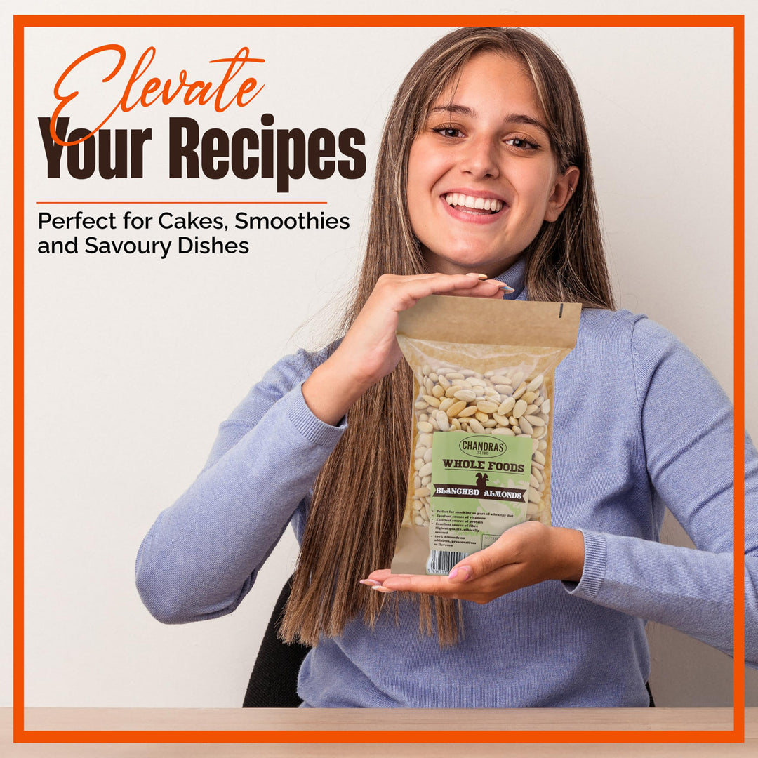 Chandra Whole Foods - Blanched Almonds 1KG - Unsalted Raw Almonds from Spain