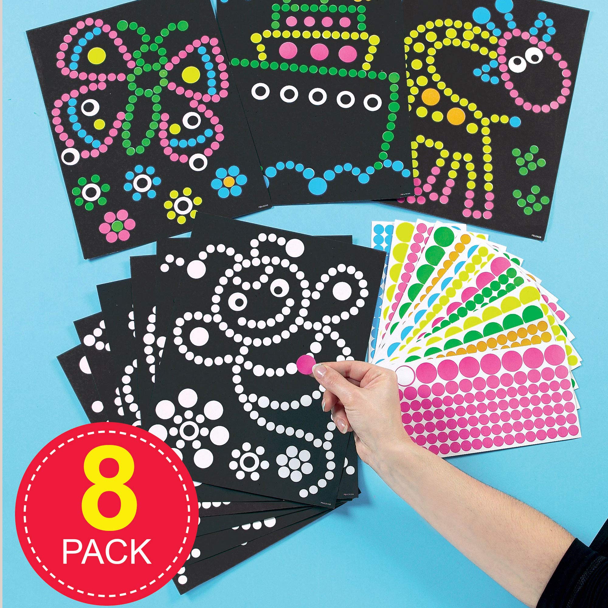 Baker Ross ET113 Dotty Sticker Art Pack of 8 for Kids Crafting | Assorted Designs | Vinyl Stickers