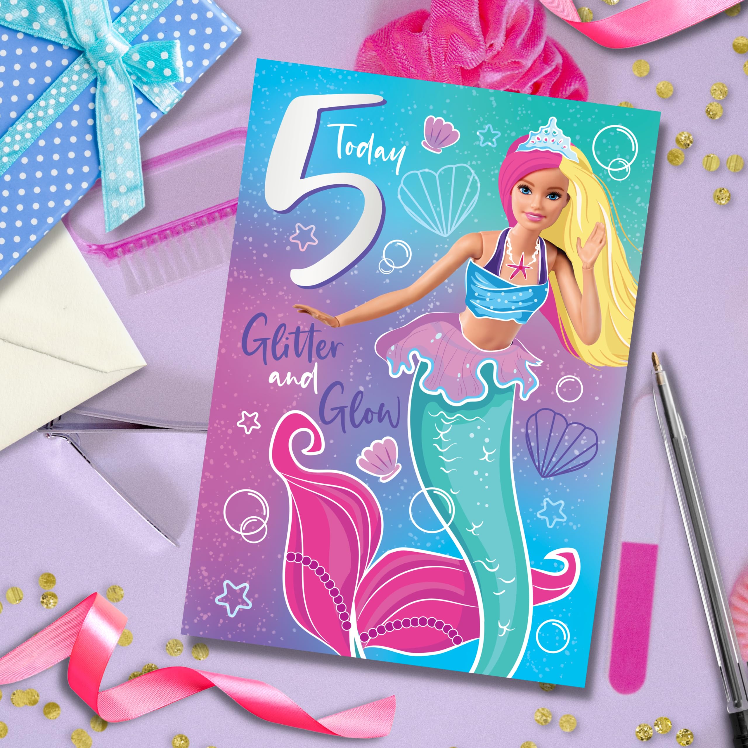 Danilo Promotions LTD Barbie Birthday Card - Age 5 | 178x152mm 3