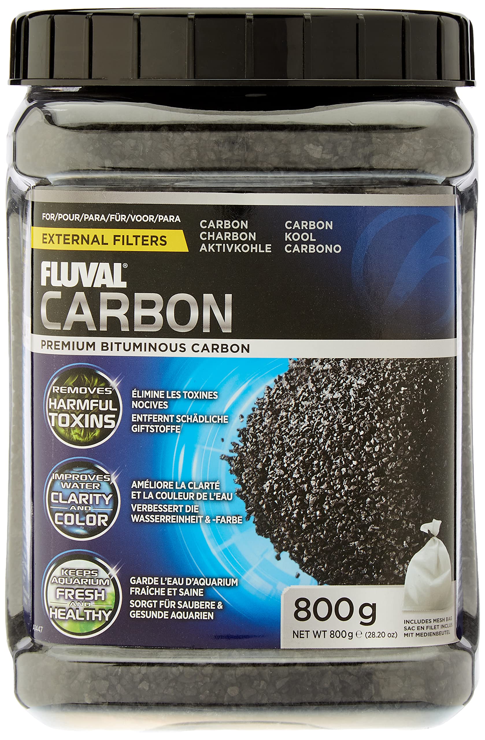 Fluval A1447 Activated Carbon Chemical Filtration Media | 800 g Bulk Jar 1