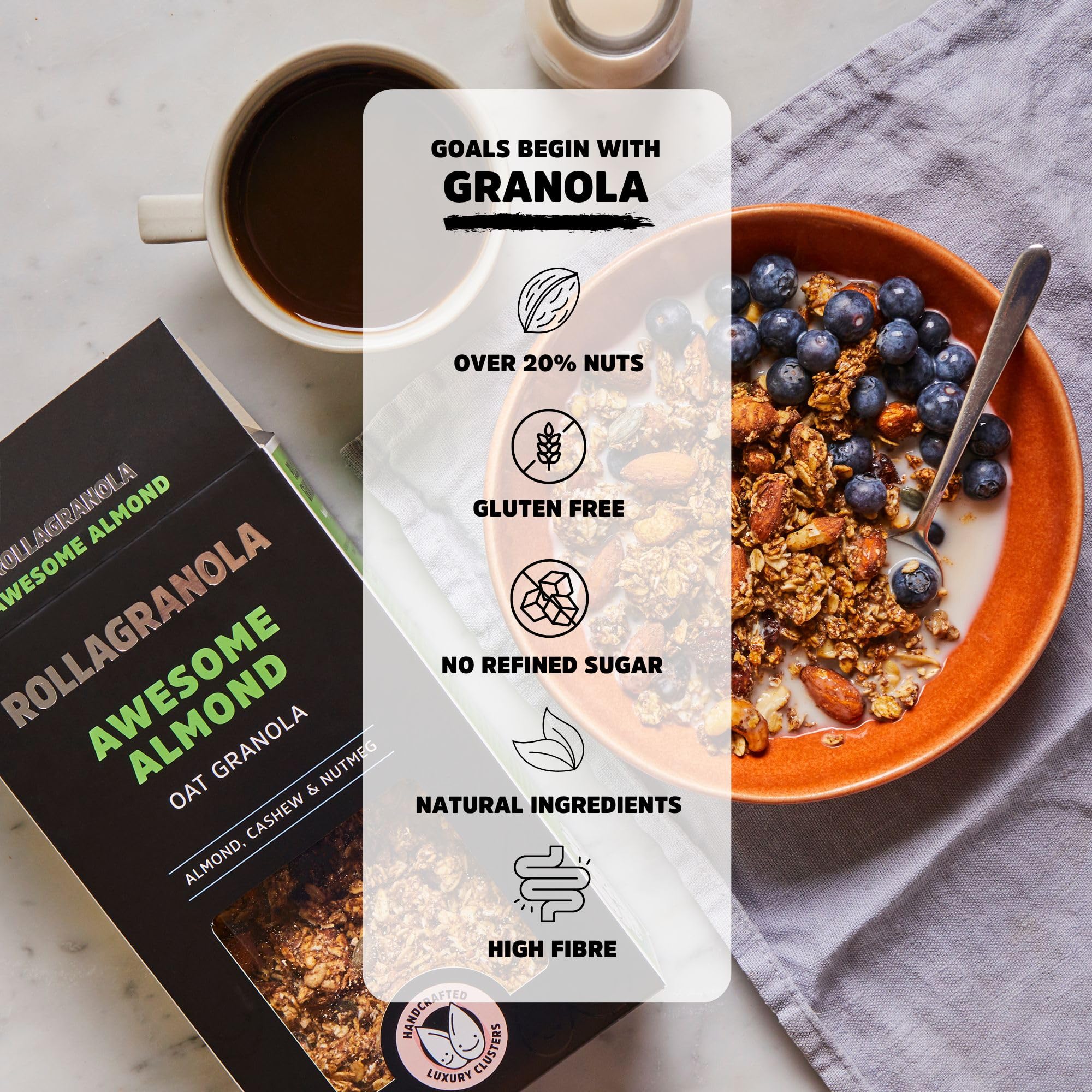 Rollagranola Awesome Almond Oat Granola - 400g Pack | Over 38% Nuts | Vegan & Gluten Free