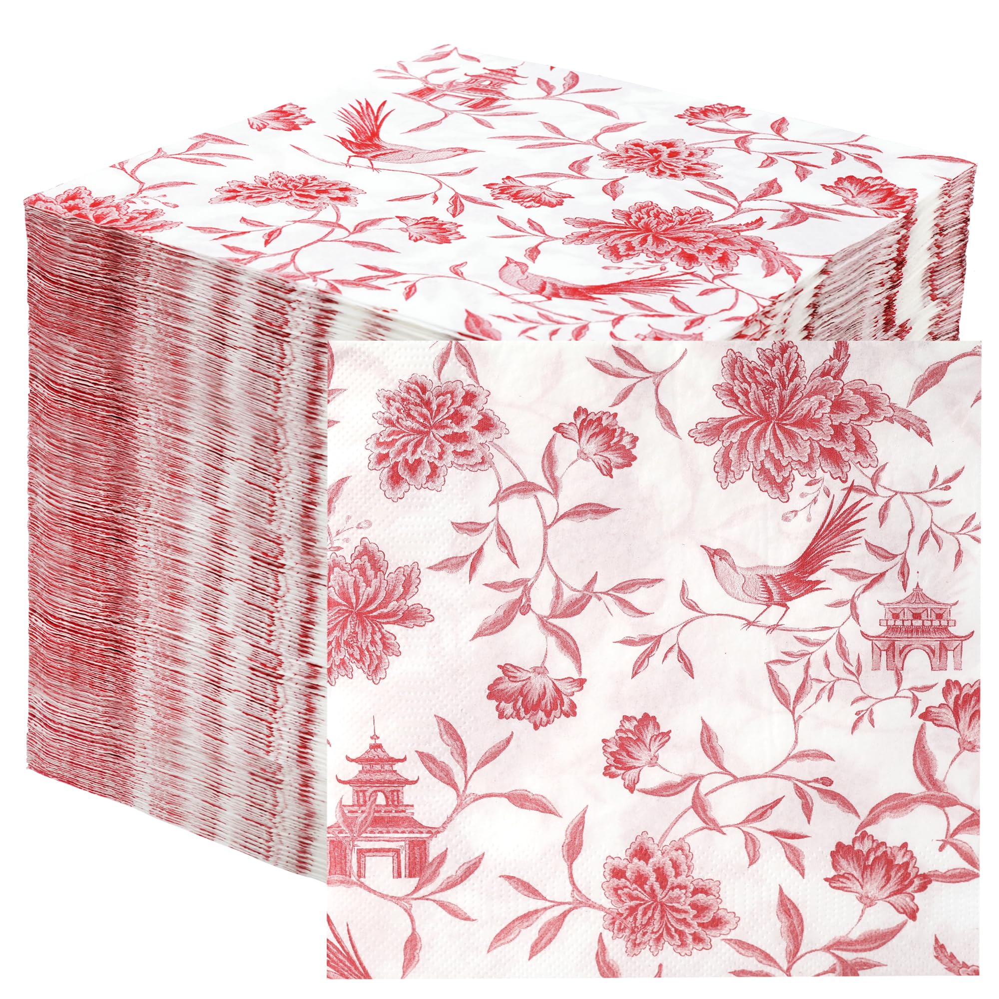 Talking Tables Soft Pink Chinoiserie Paper Napkins - 100 Count | 2-Ply 33cm Unfolded 1