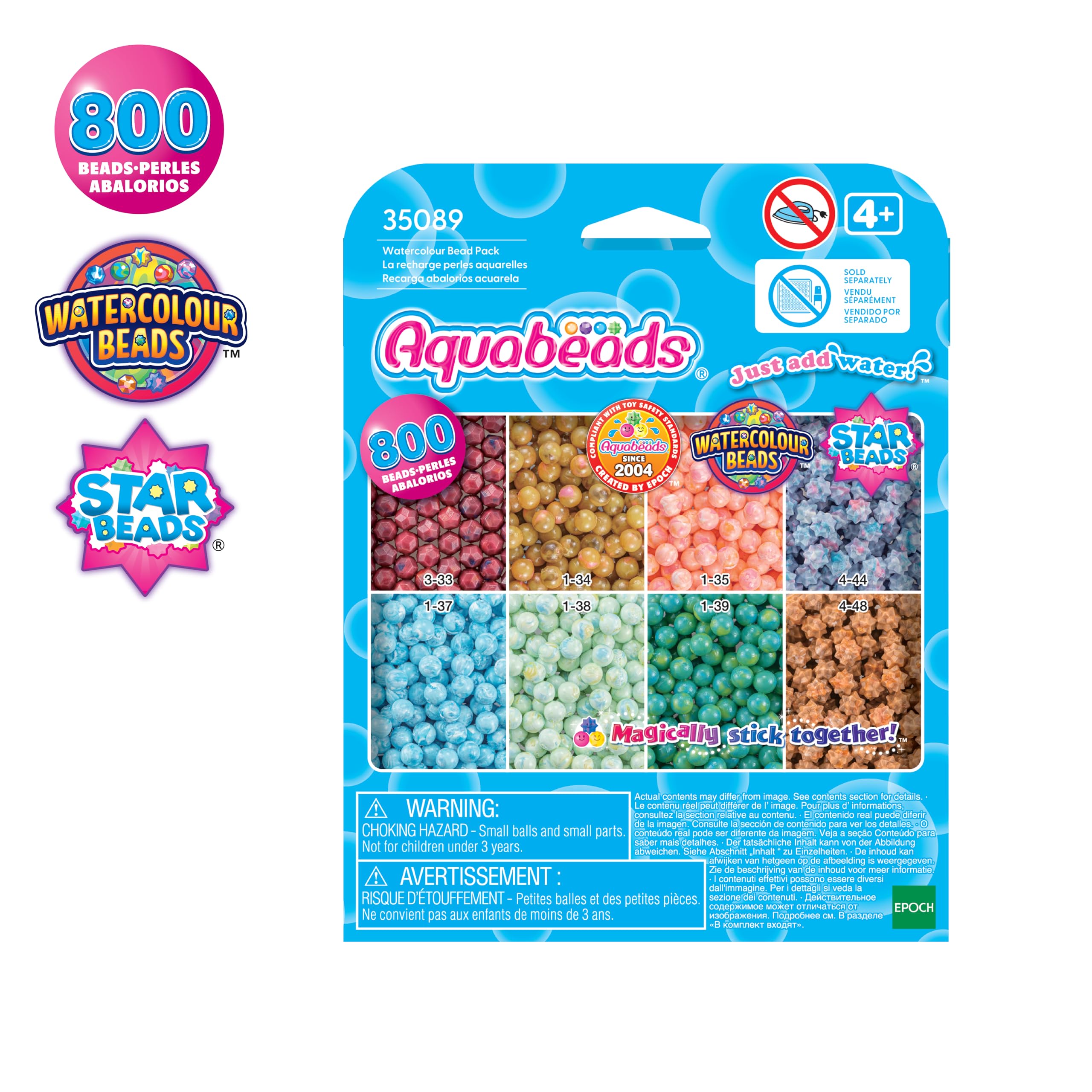 Aquabeads Watercolour Bead Pack Refill Set - 800 Beads, Mixed Colours (35089)