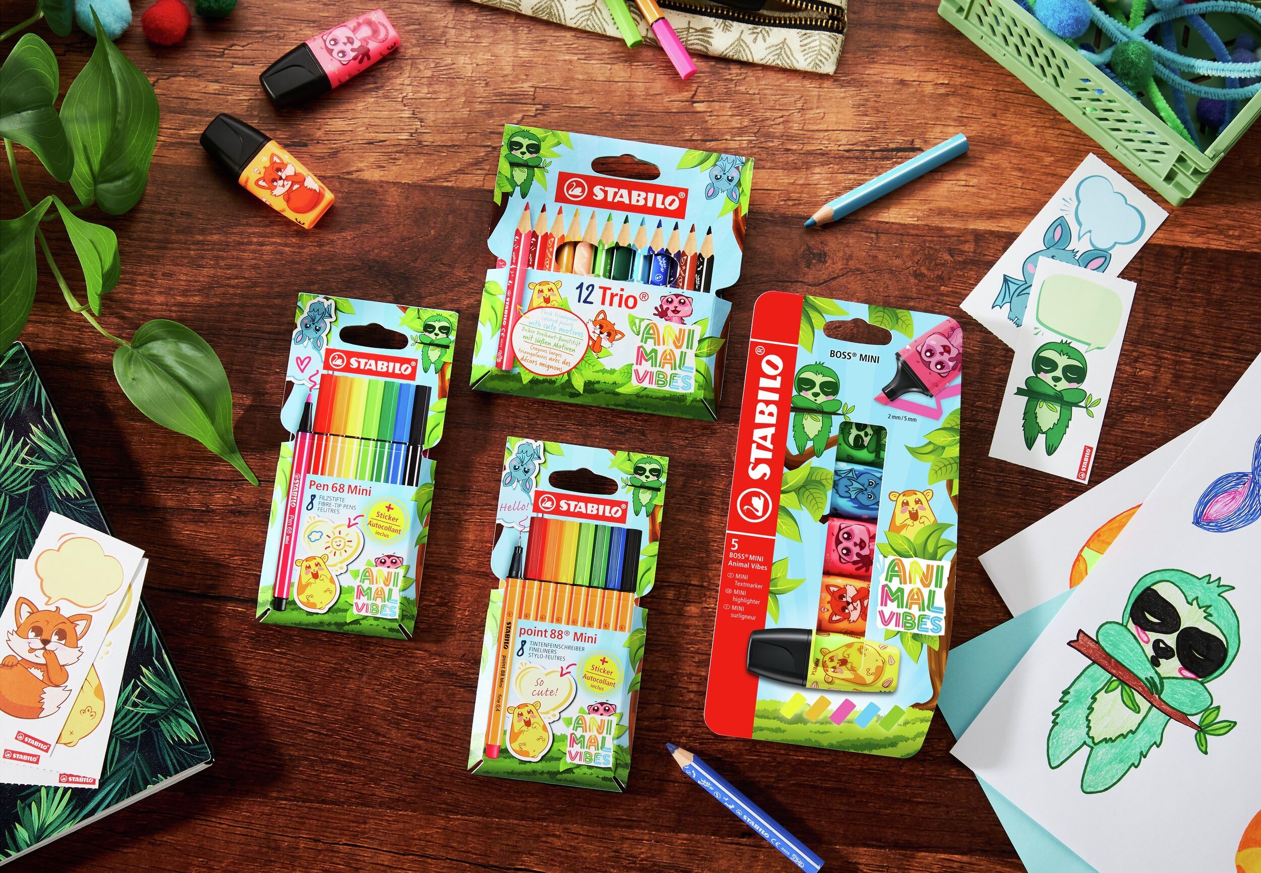 STABILO Pen 68 Mini Animal Vibes - Pack of 8 Colouring Pens | 1mm Tip | Ages 6-14 6