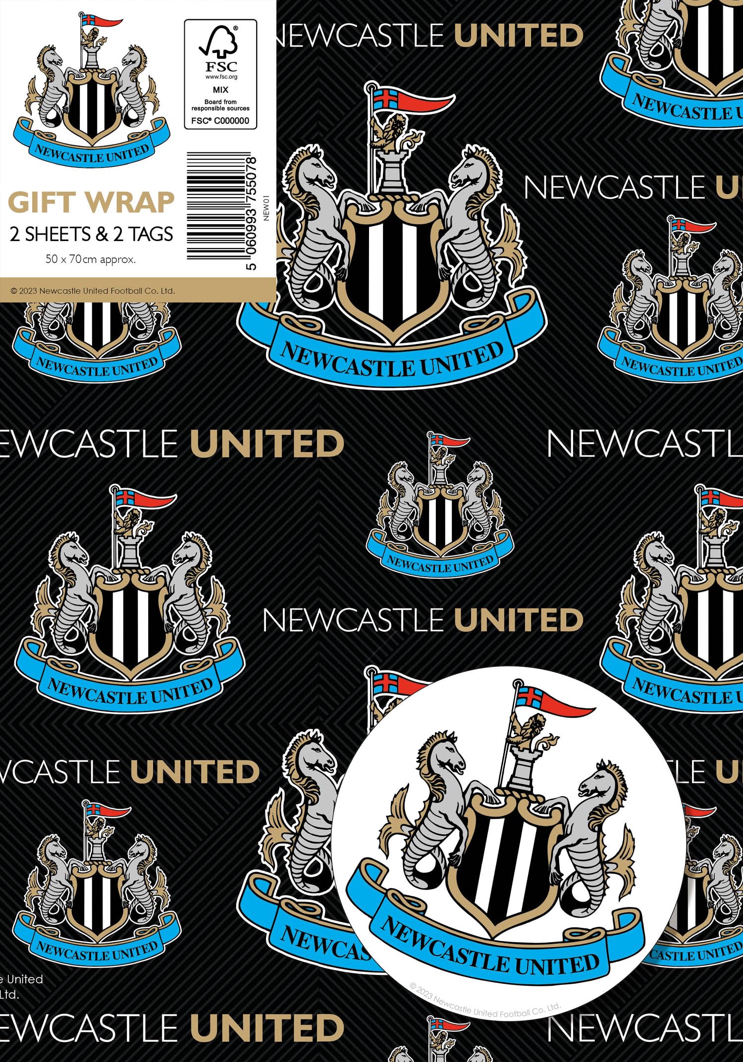 Danilo Promotions LTD Newcastle United FC Wrapping Paper - 2 Sheets & 2 Tags | 70cm x 50cm 2