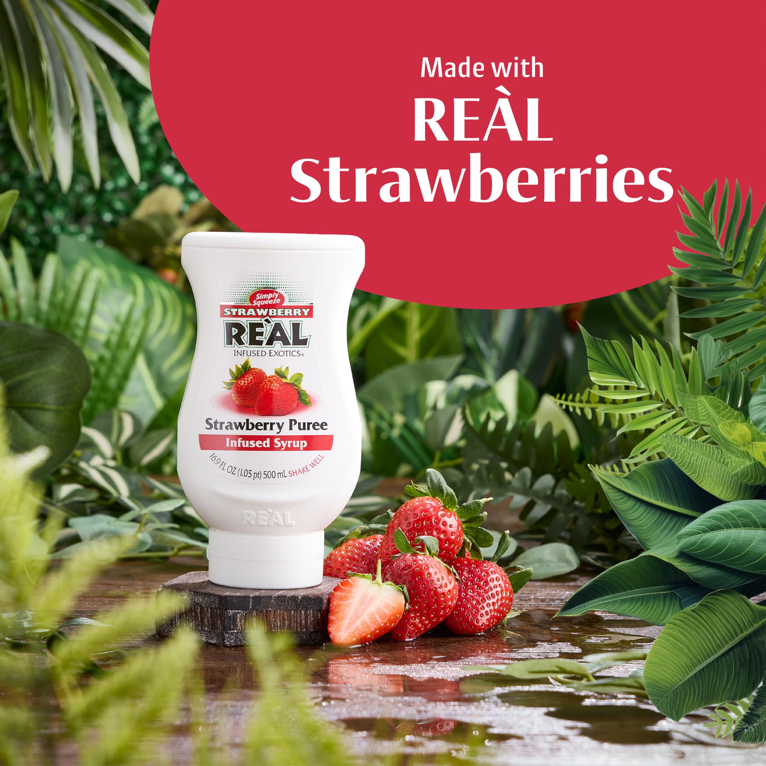 Reàl Infused Exotics Strawberry Fruit Syrup - 40% Real Strawberry Puree | 500ml Squeezy Bottle 3