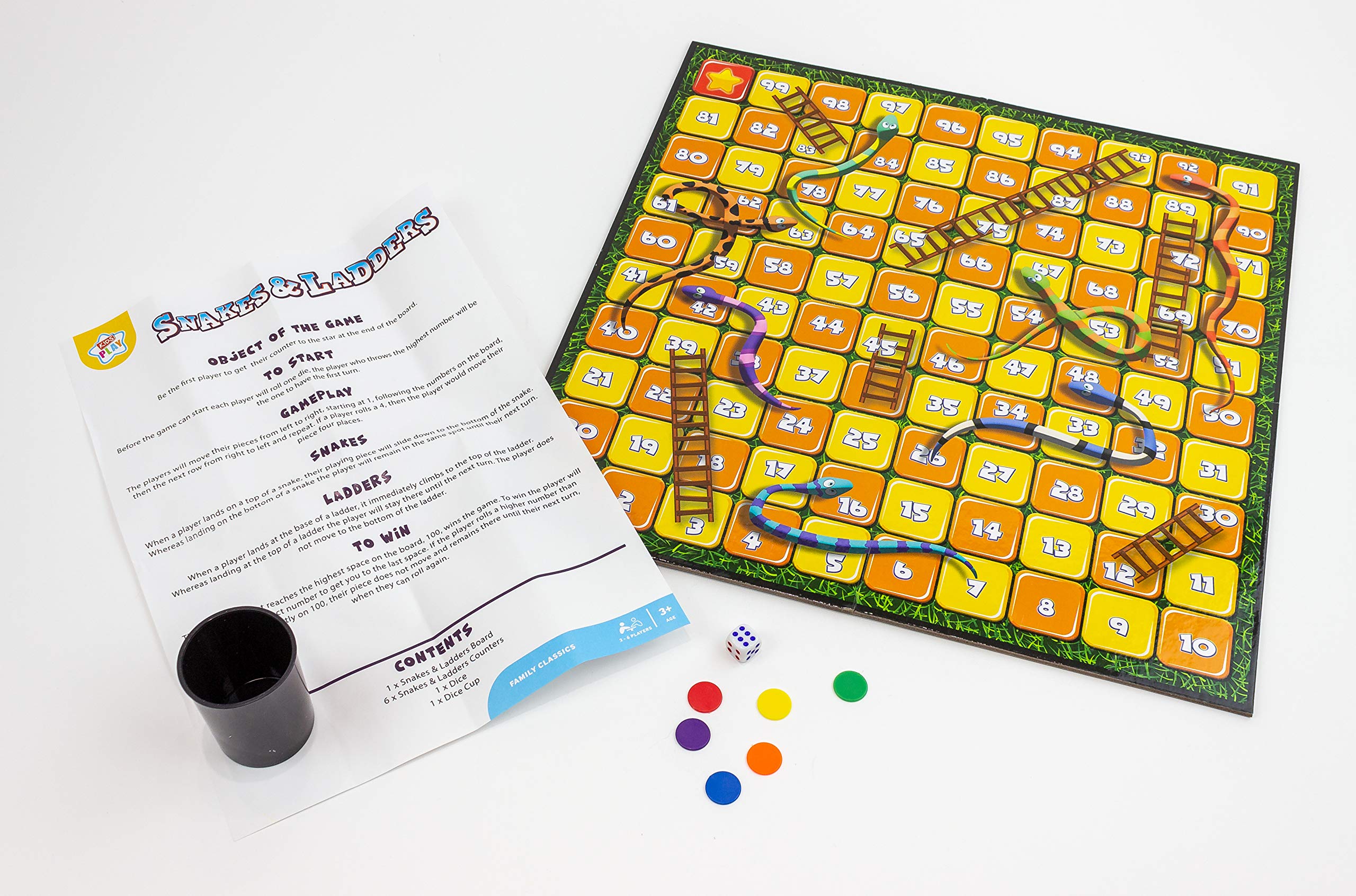 Kids Play Snake & Ladders Board Game - Family Edition | 2-6 Players | Ages 3+ 6