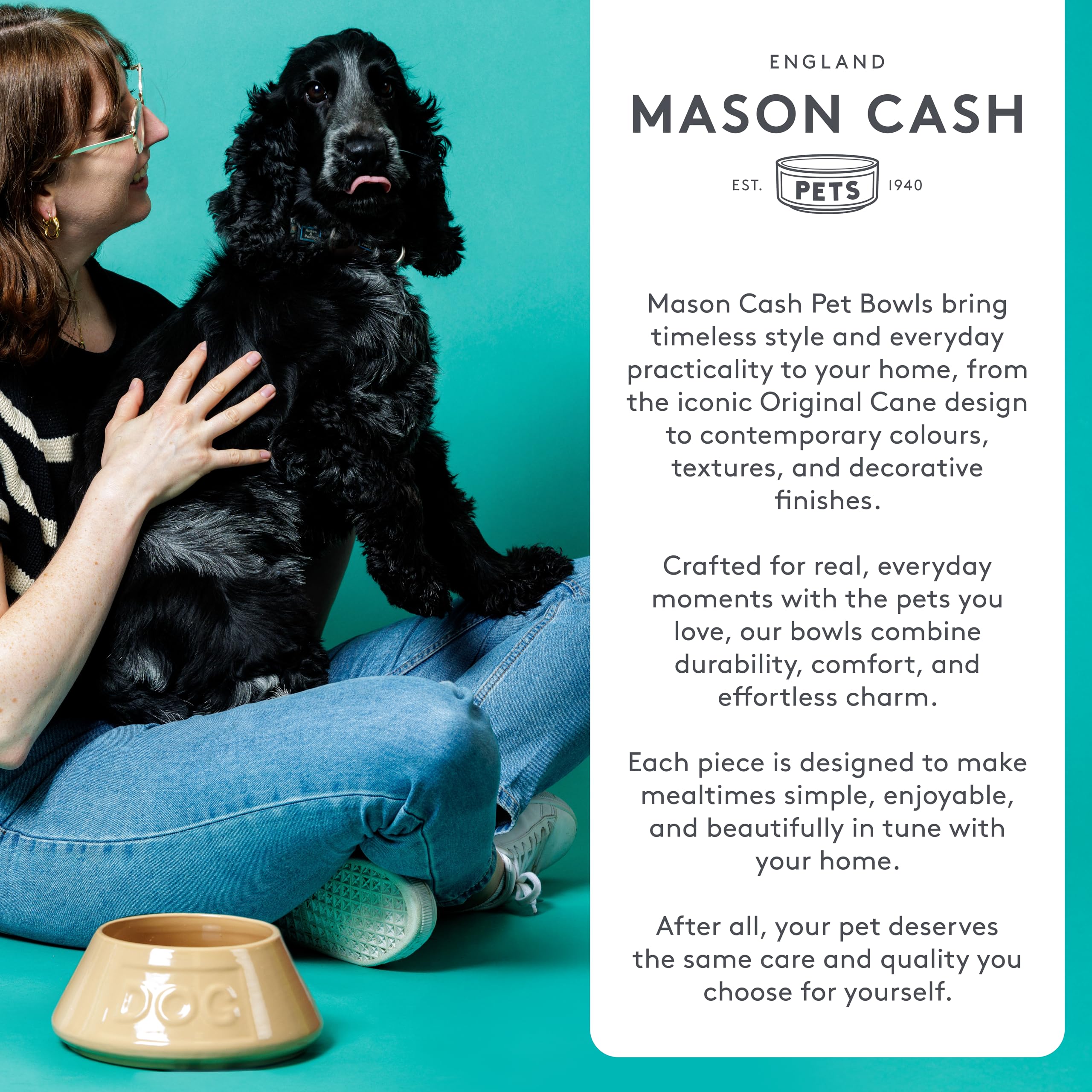 Mason Cash Cane Lettered Stoneware Water Bowl - 15 cm | 900ml Capacity | Durable 3