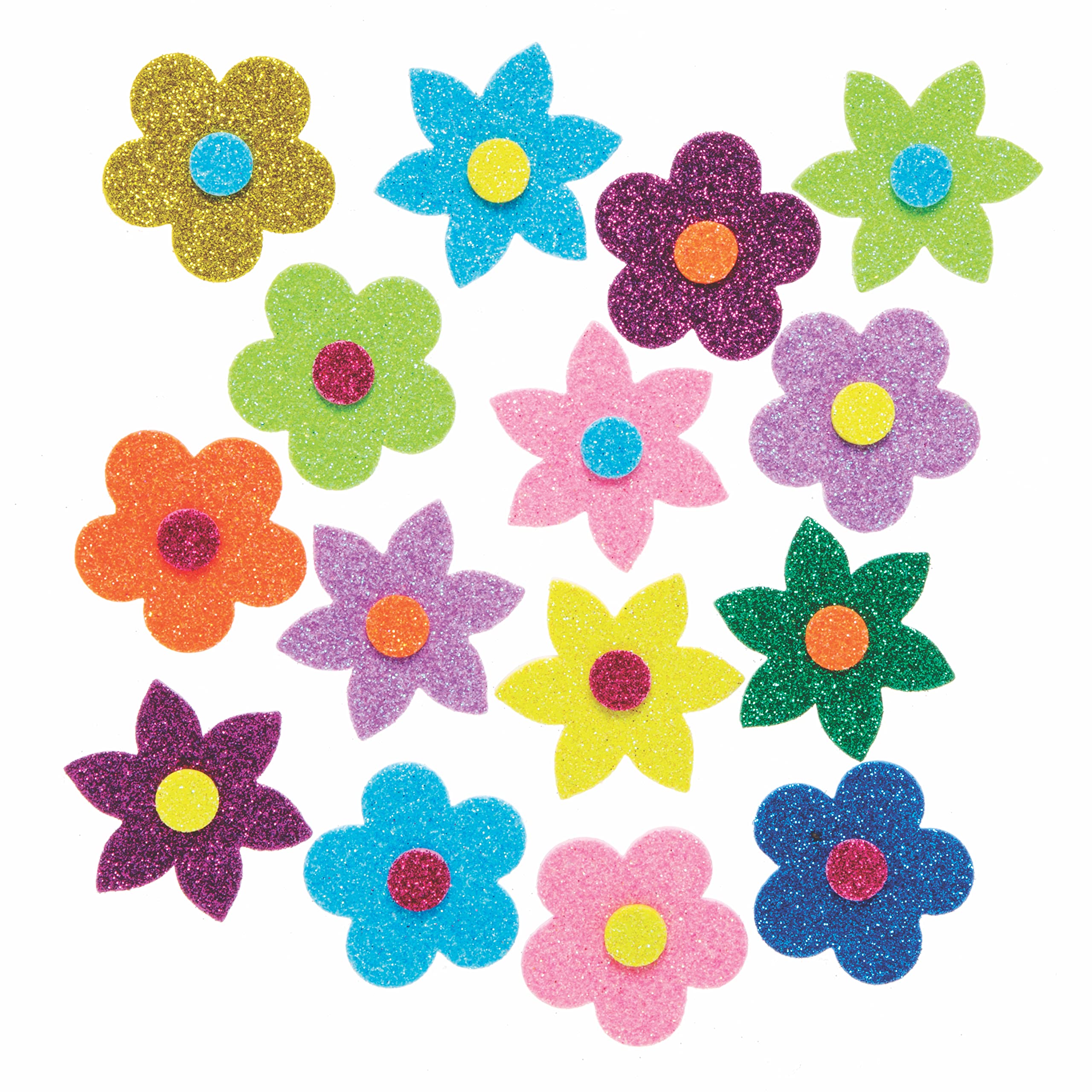 Baker Ross Flower Glitter Stickers - Pack of 120, Assorted Designs, 40mm | Easter Crafts 1