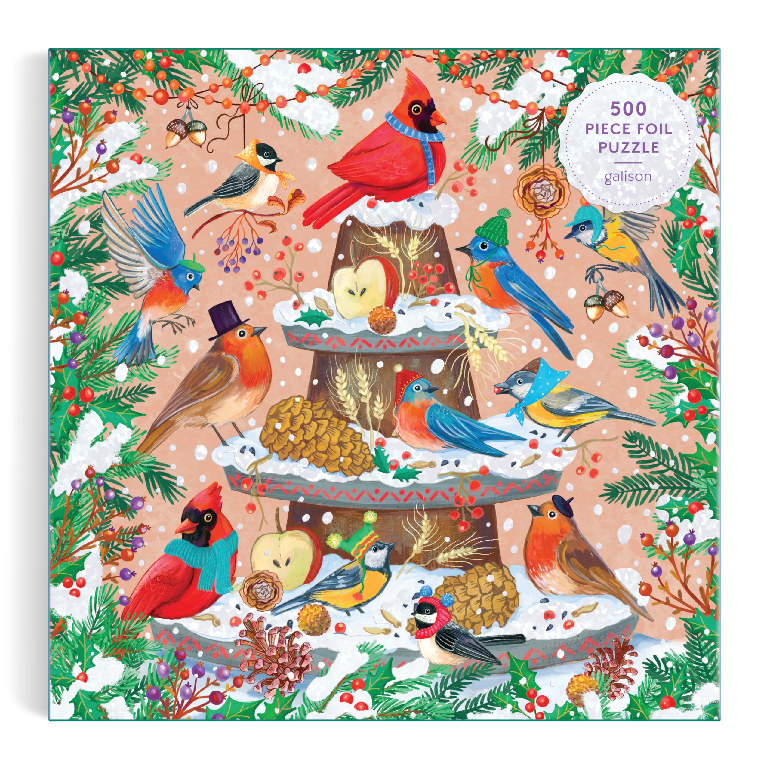 Galison Festive Feathers 500 Piece Foil Jigsaw Puzzle - 20x20 Inches Completed Size 4