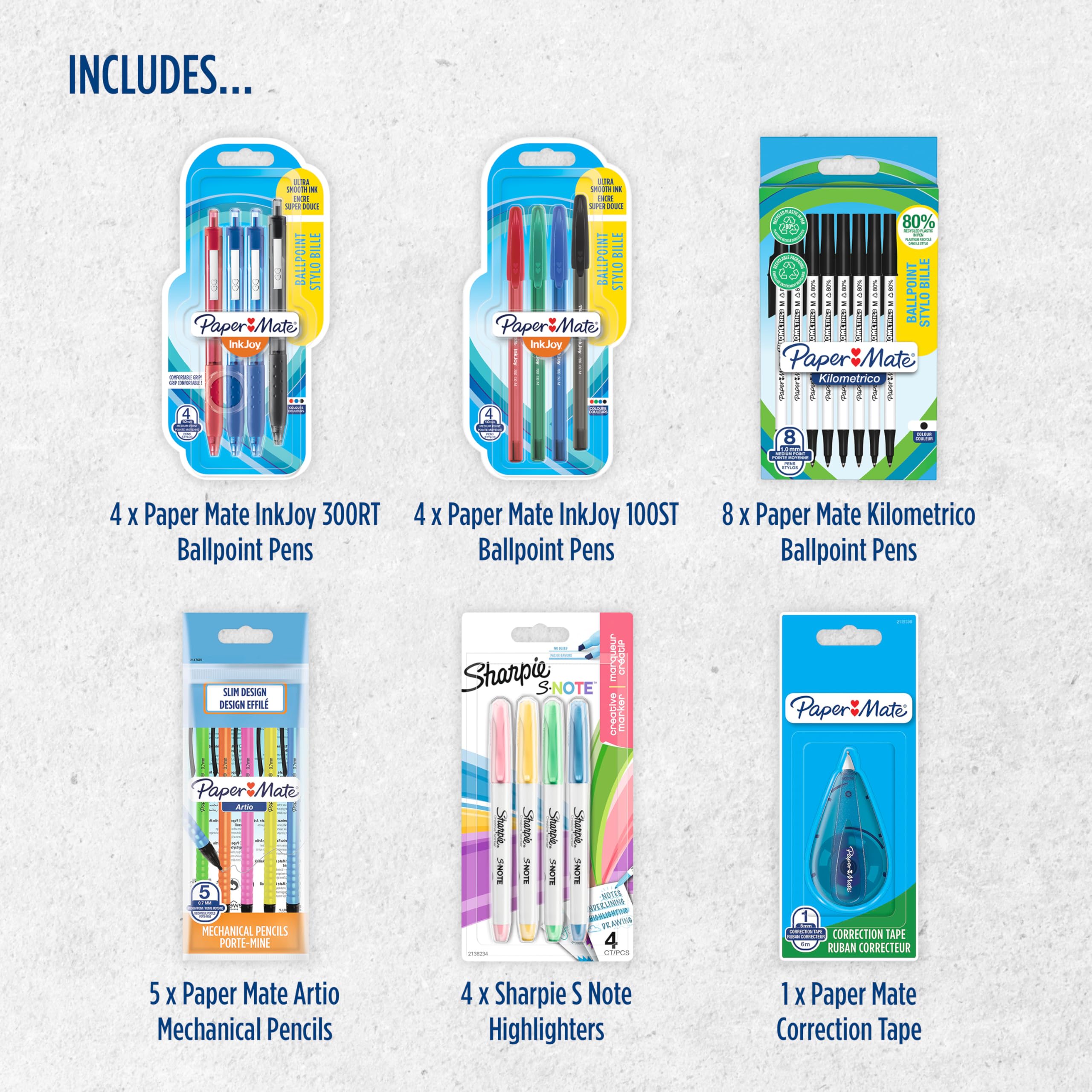 Paper Mate & Sharpie 26 Piece Pen and Pencil Set with Highlighters and Correction Tape | Assorted Colors 2