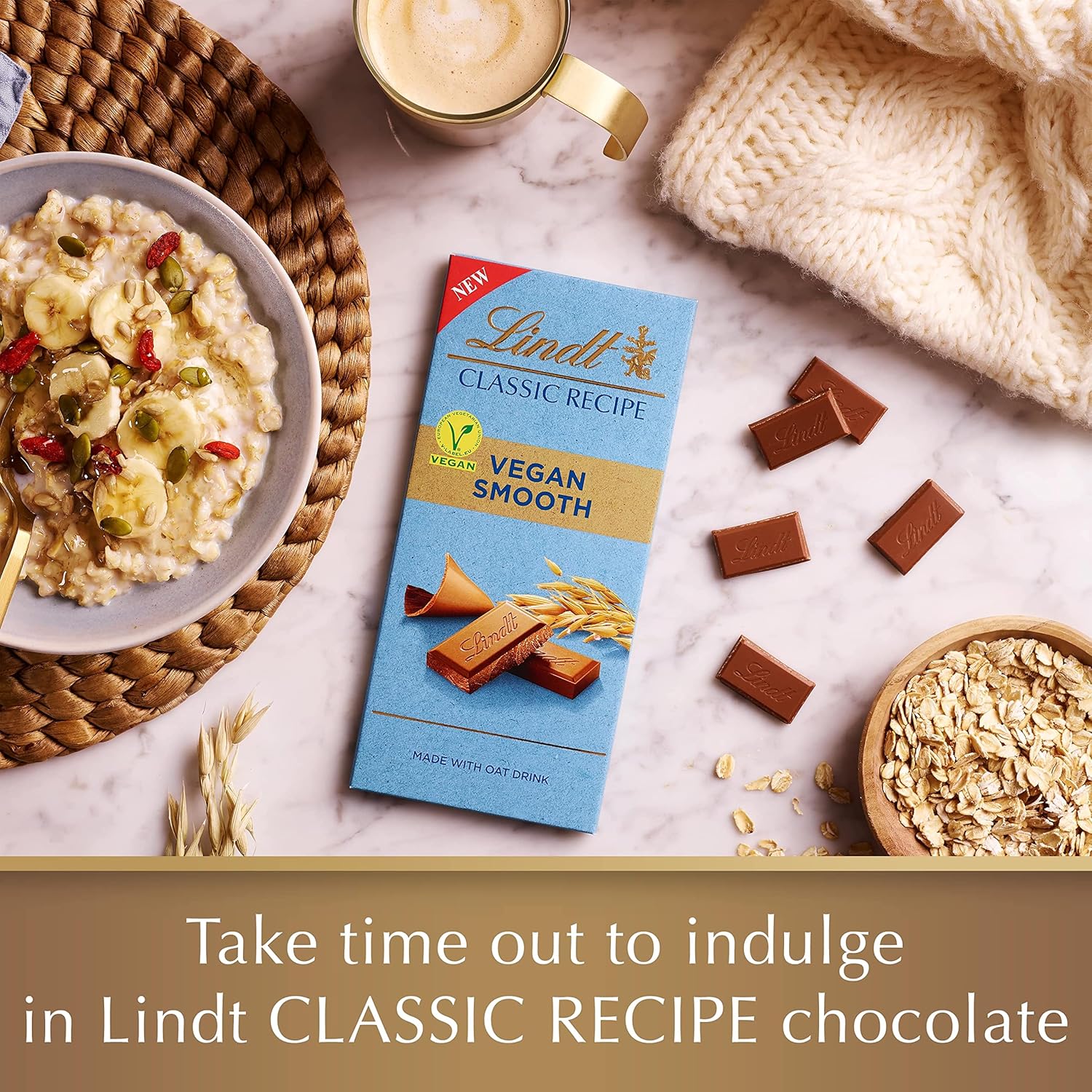 Lindt Classic Recipe Vegan Chocolate Bar, 100g - Creamy Oat Milk Chocolate with Almonds 5