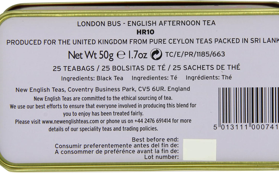 New English Teas London Bus Tea Tin with 25 English Breakfast Teabags