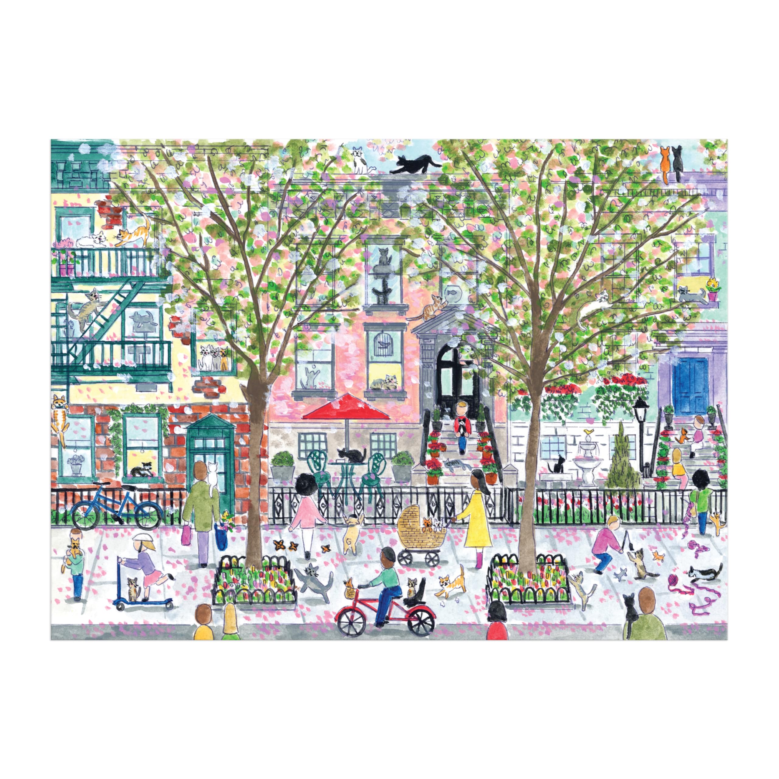 Galison Cats In City Gardens Jigsaw Puzzle - 1000 Pieces | Michael Storrings Artwork
