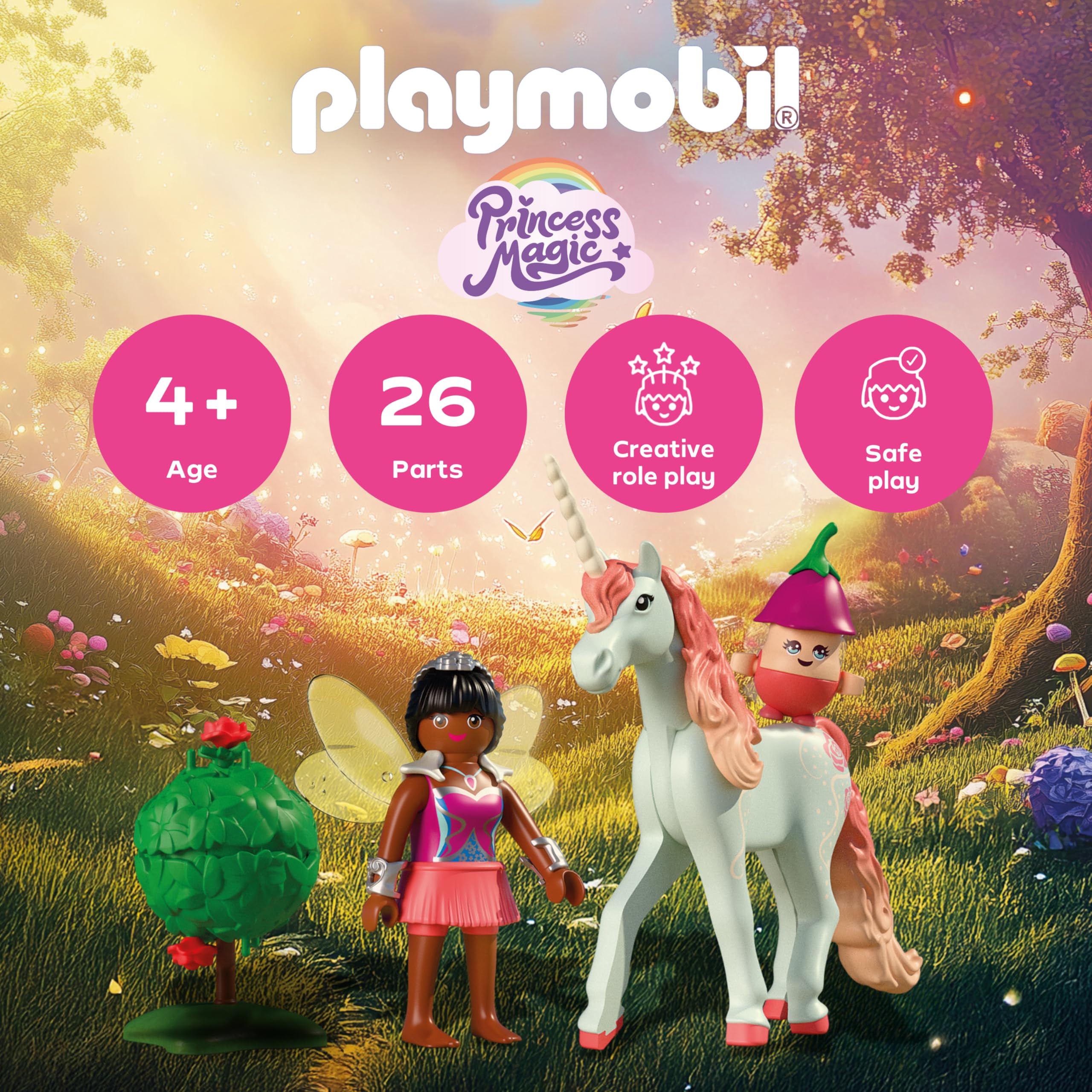 Playmobil Magic Unicorns - Unicorn Sky Rose with Fairy Figure | Multicolor Plastic | Model 71841
