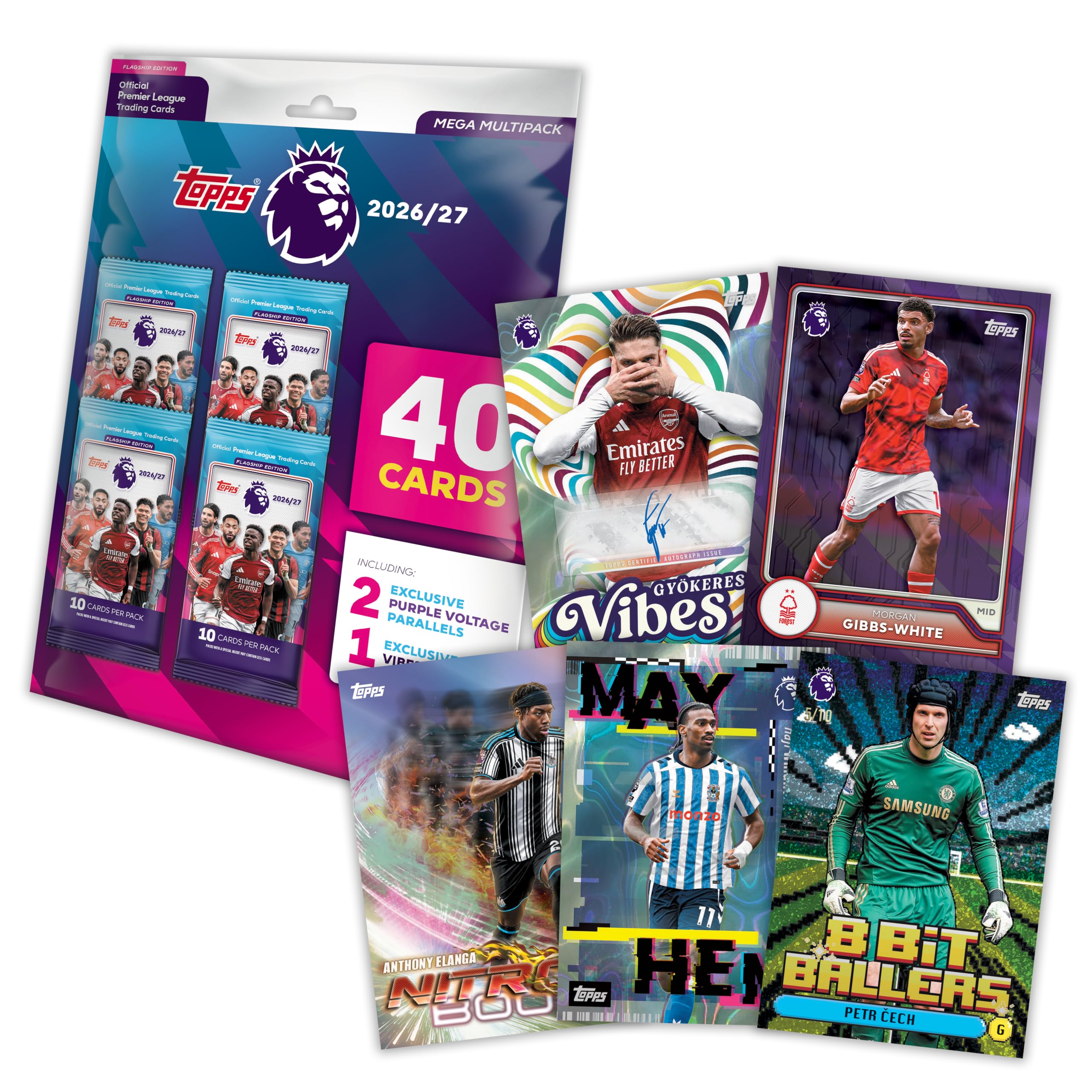 Topps Premier League 2026/27 Trading Cards - Mega Multipack | 40 Cards | Official Licensed Product