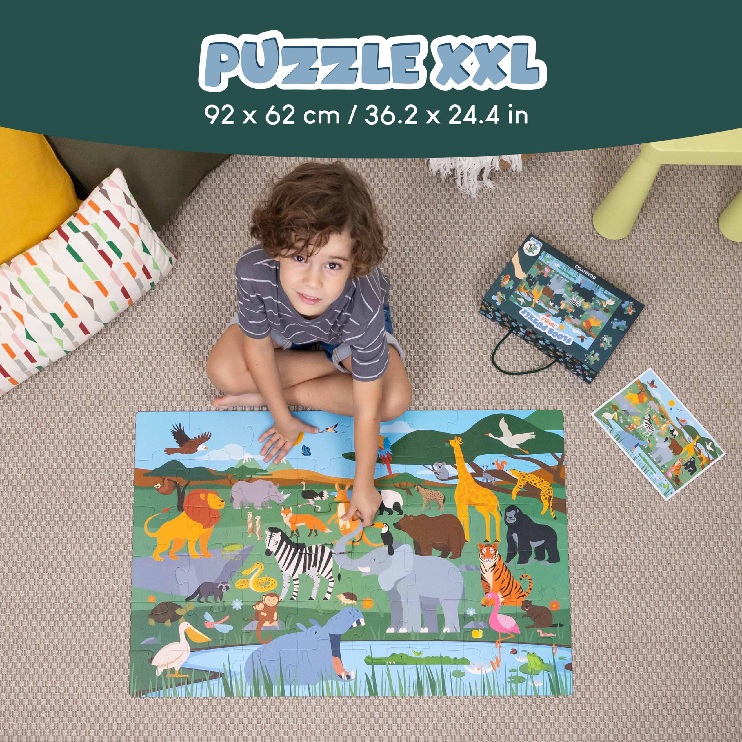 BONNYCO Giant Jungle Floor Puzzle - 48 Large Pieces | 92 cm x 62 cm | Ages 2-99