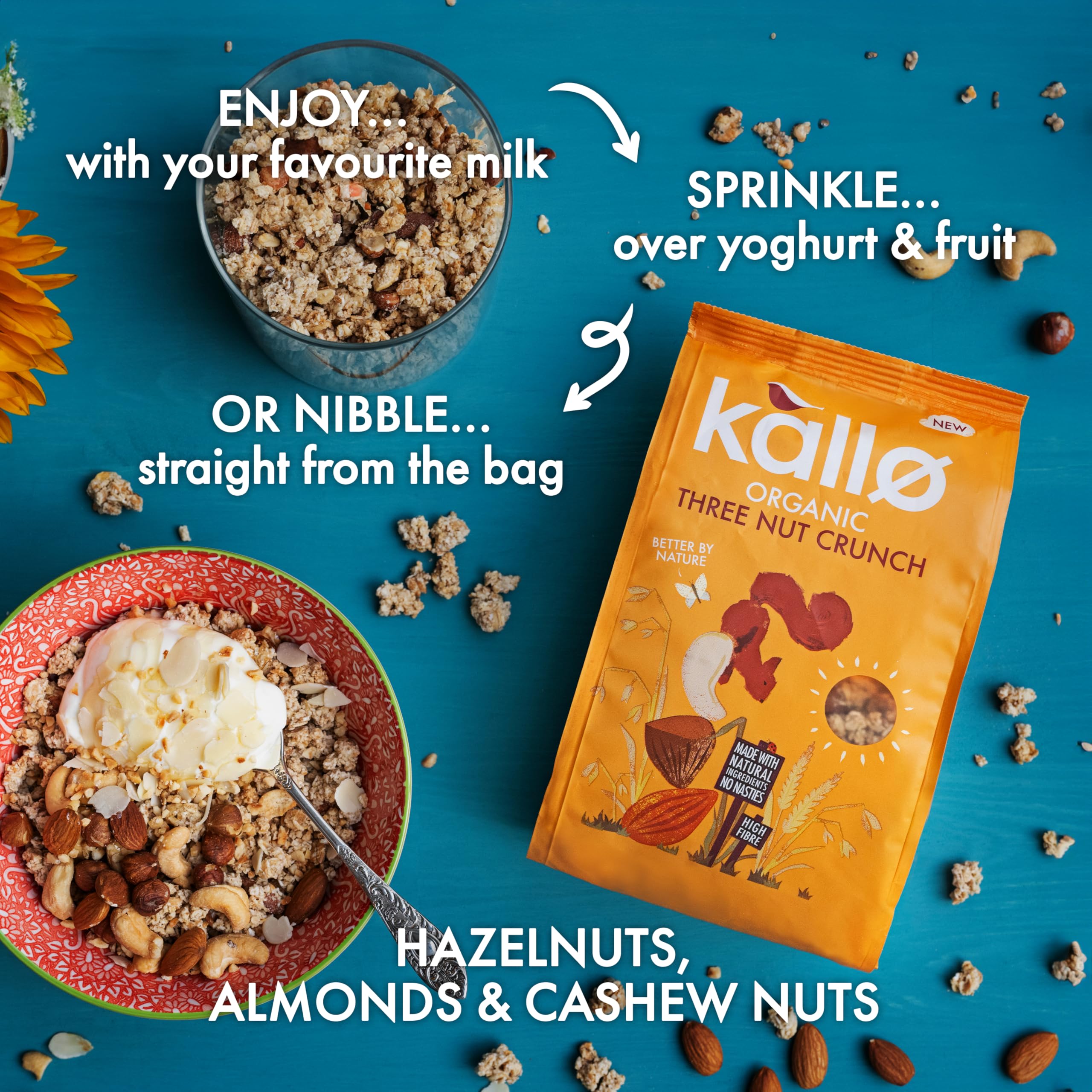 Kallo Organic Three Nut Crunch Granola, 360g – High-Fibre, Wholegrain Breakfast Cereal 7