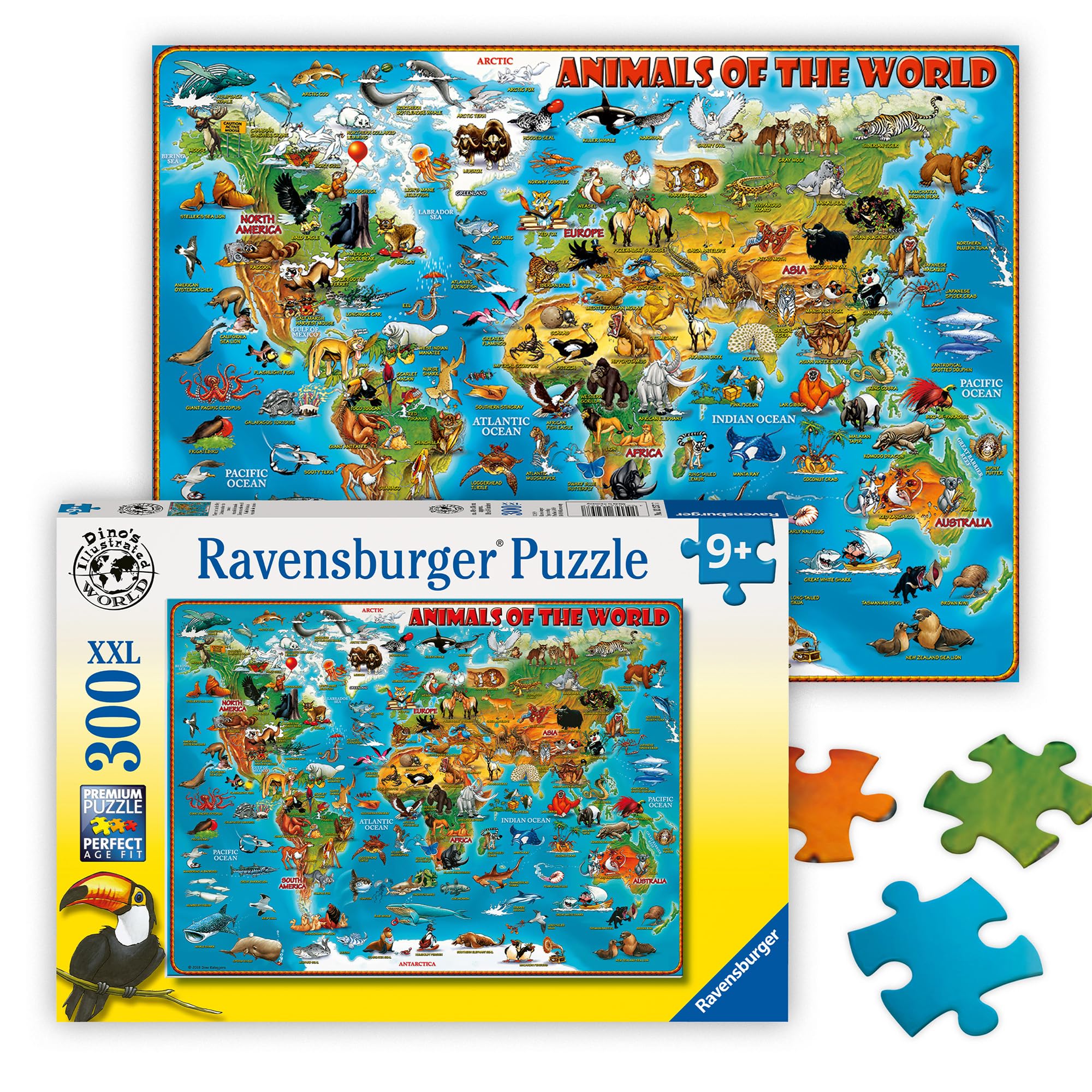 Ravensburger Animals of the World Jigsaw Puzzle - 300 Extra Large Pieces | Educational World Map | Ages 9+ 1