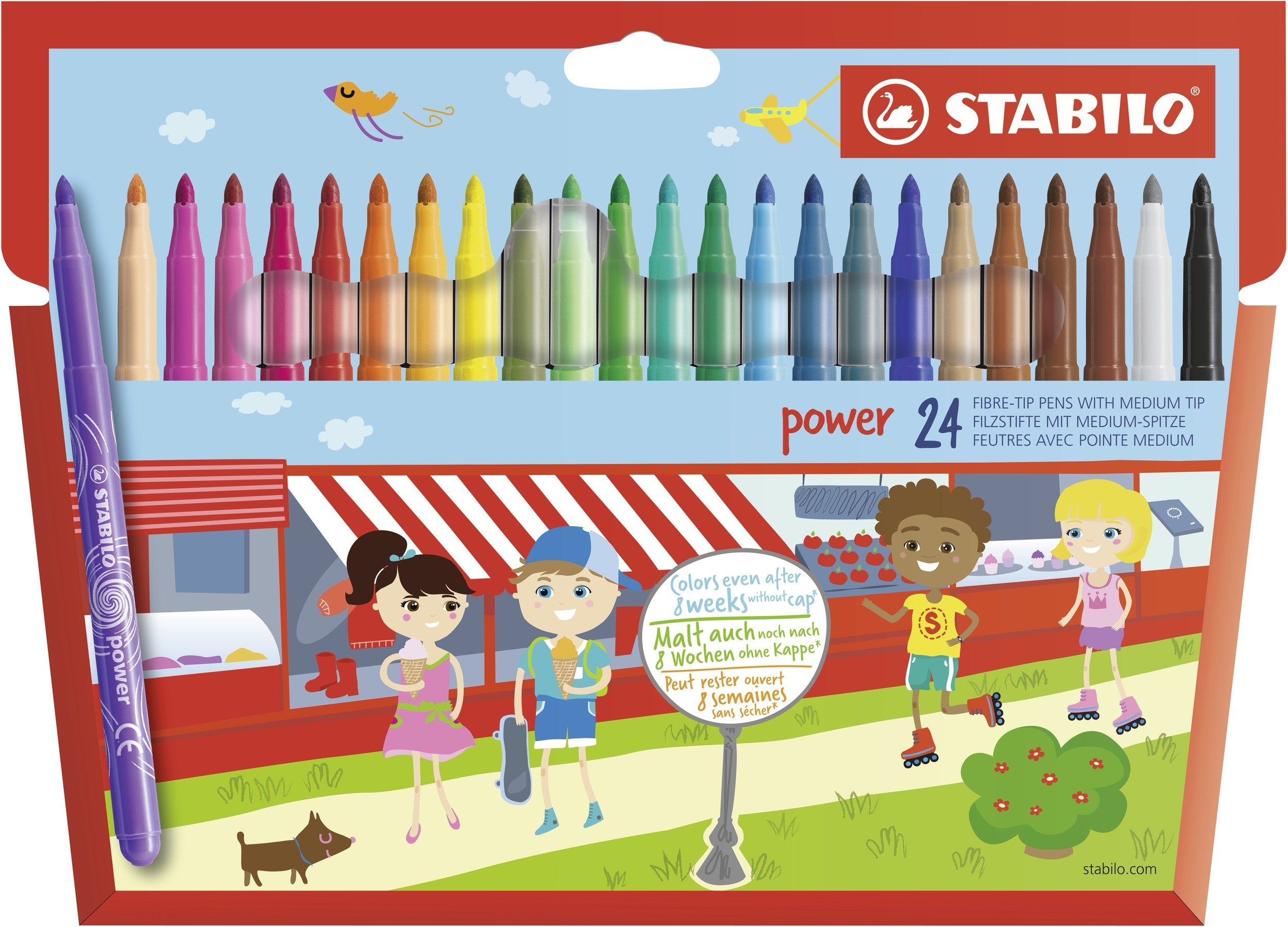 STABILO power Colouring Pens & Markers - 24 Assorted Colours | Washable Ink | 2mm Line 1