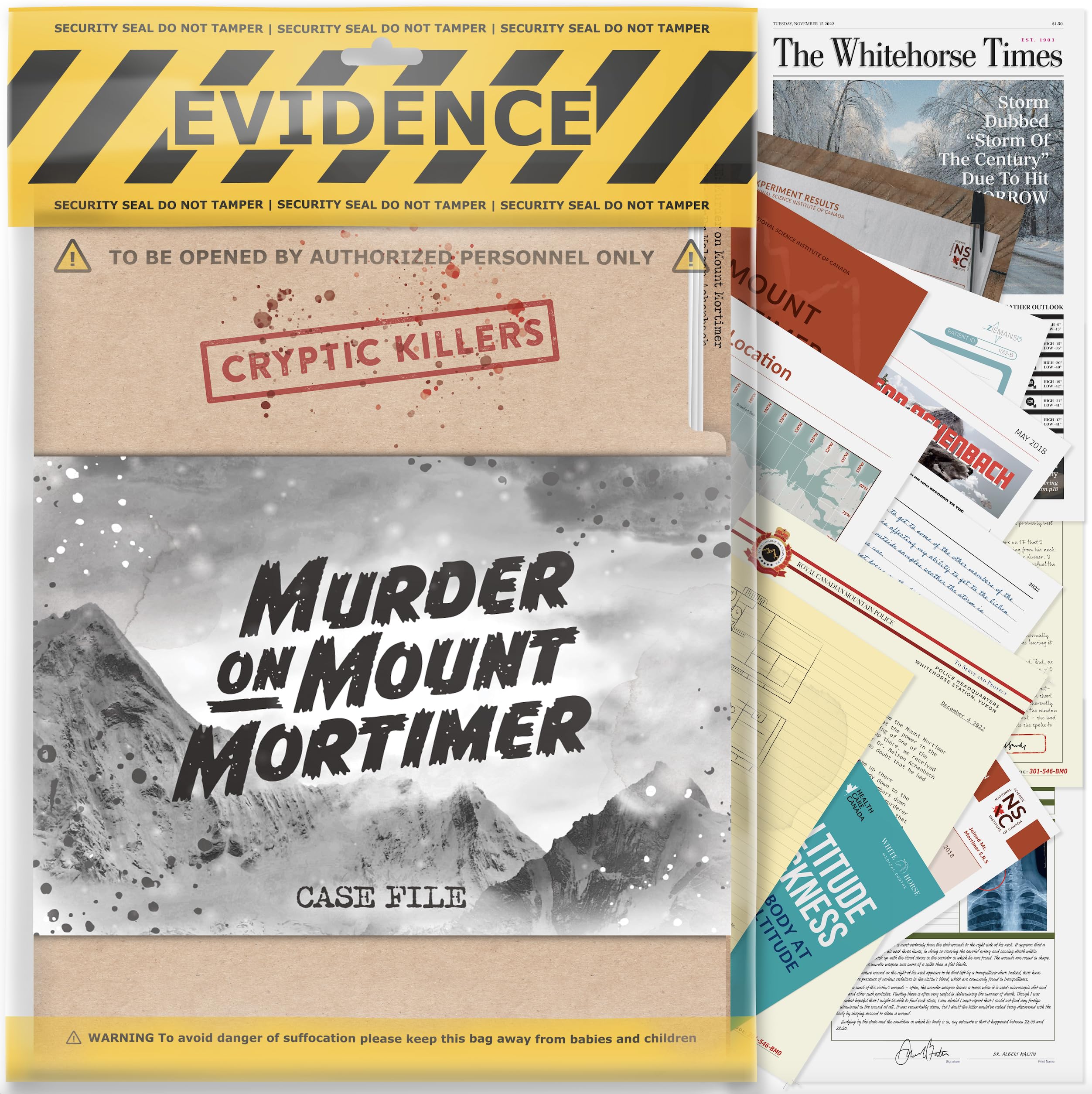 Cryptic Killers Murder on Mount Mortimer Unsolved Murder Mystery Game | Difficulty 4/5 | Ages 14+
