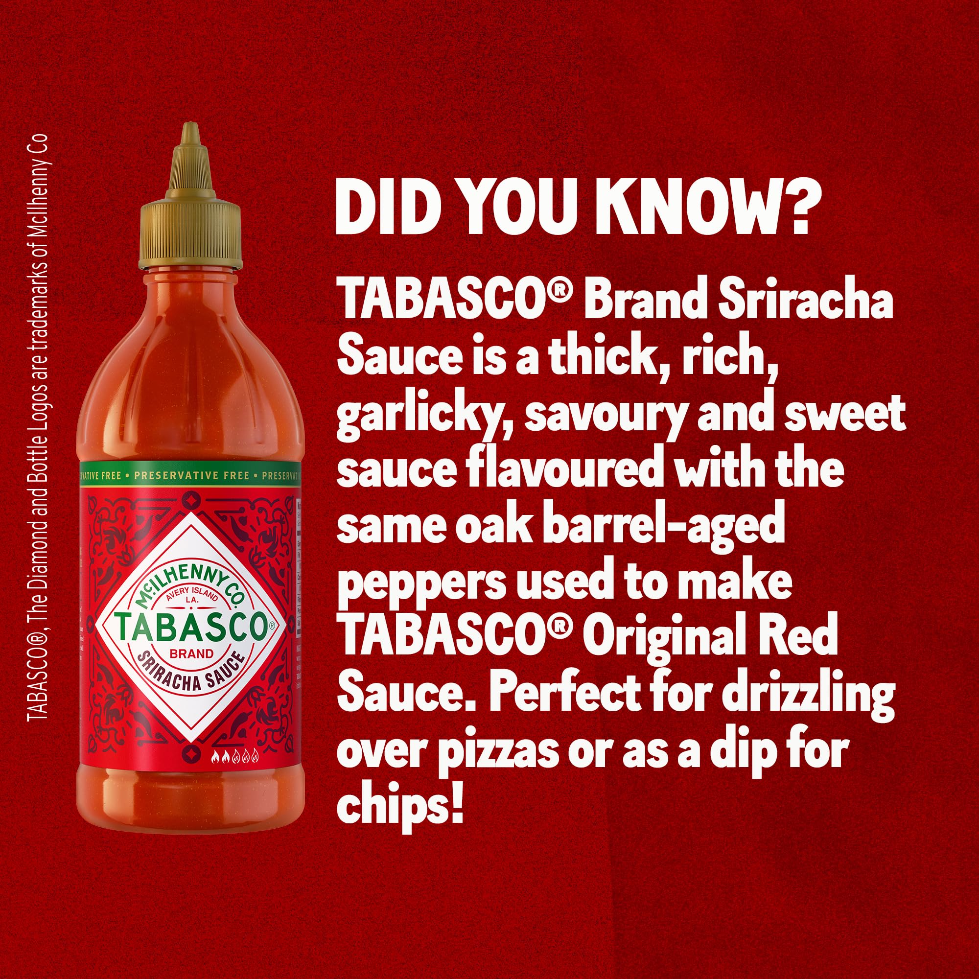 Tabasco Sriracha Hot Chilli Sauce - Fusion of Tabasco & Sriracha | 256ml Squeezy Bottle