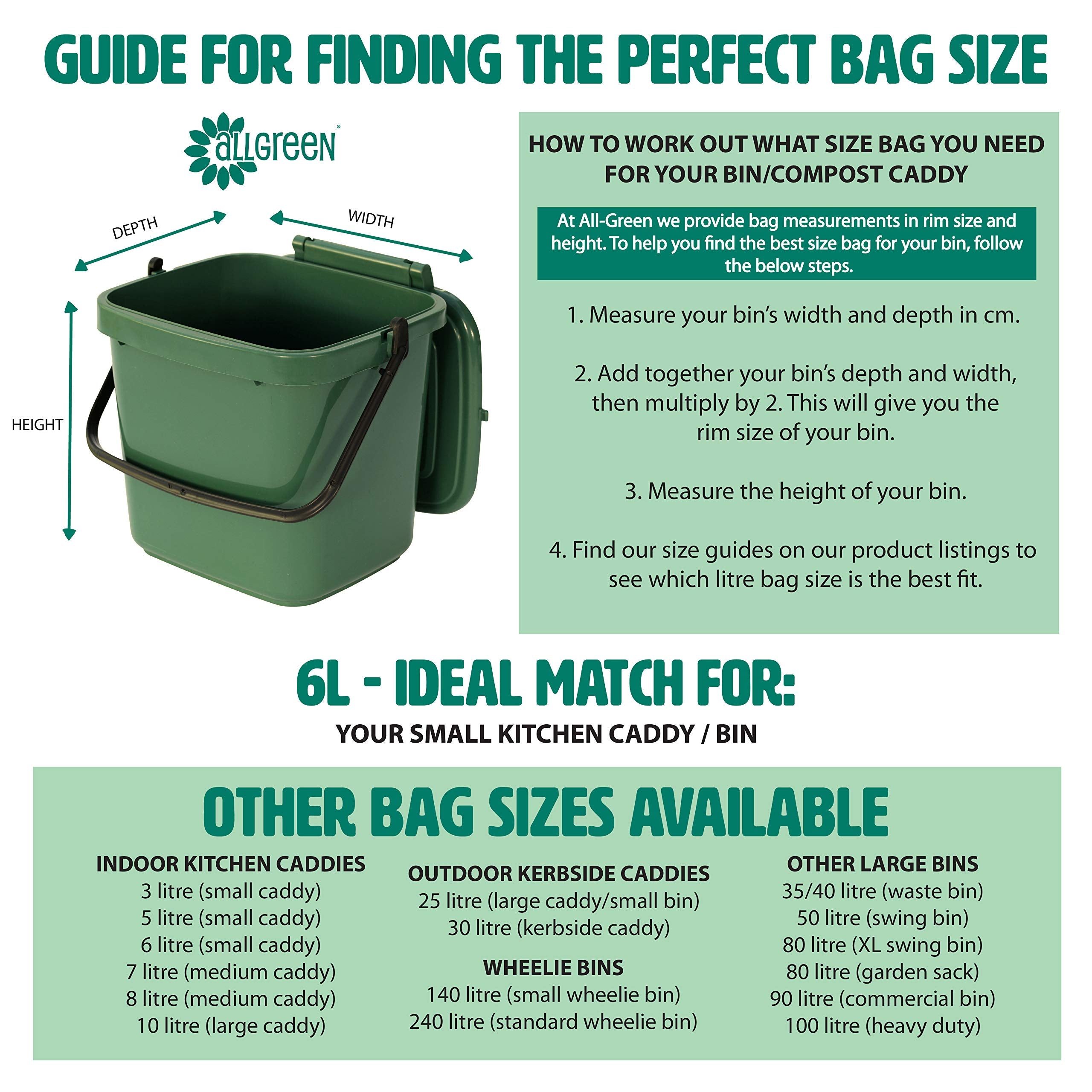 All-Green Compostable Kitchen Caddy Liners 6L - 150 Bags (3 Rolls) 5
