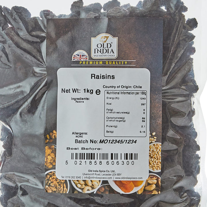 Old India Raisins 1kg - Natural, Additive-Free Dried Fruit in Heat-Sealed Packaging