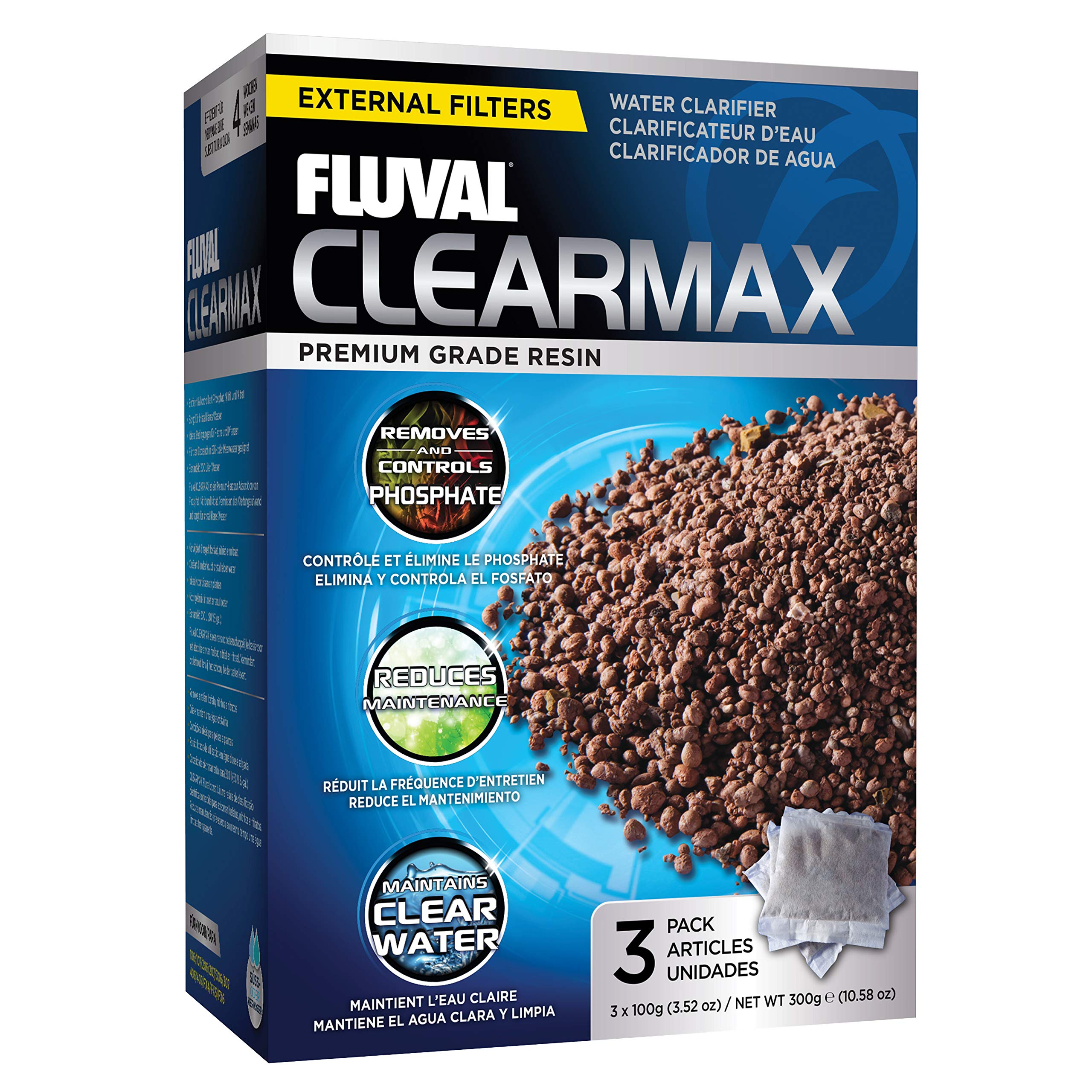 Fluval Clear Max Phosphate Remover - 3 x 100g Bags | Treats 27 Gallons | Reduces Odors