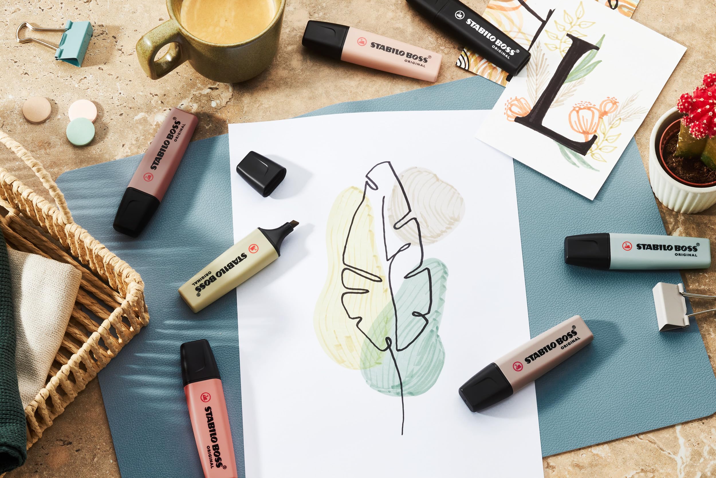 STABILO BOSS ORIGINAL NatureCOLORS Highlighter - Pack of 6 | Chisel Tip 2mm/5mm | Earthy Tones 7