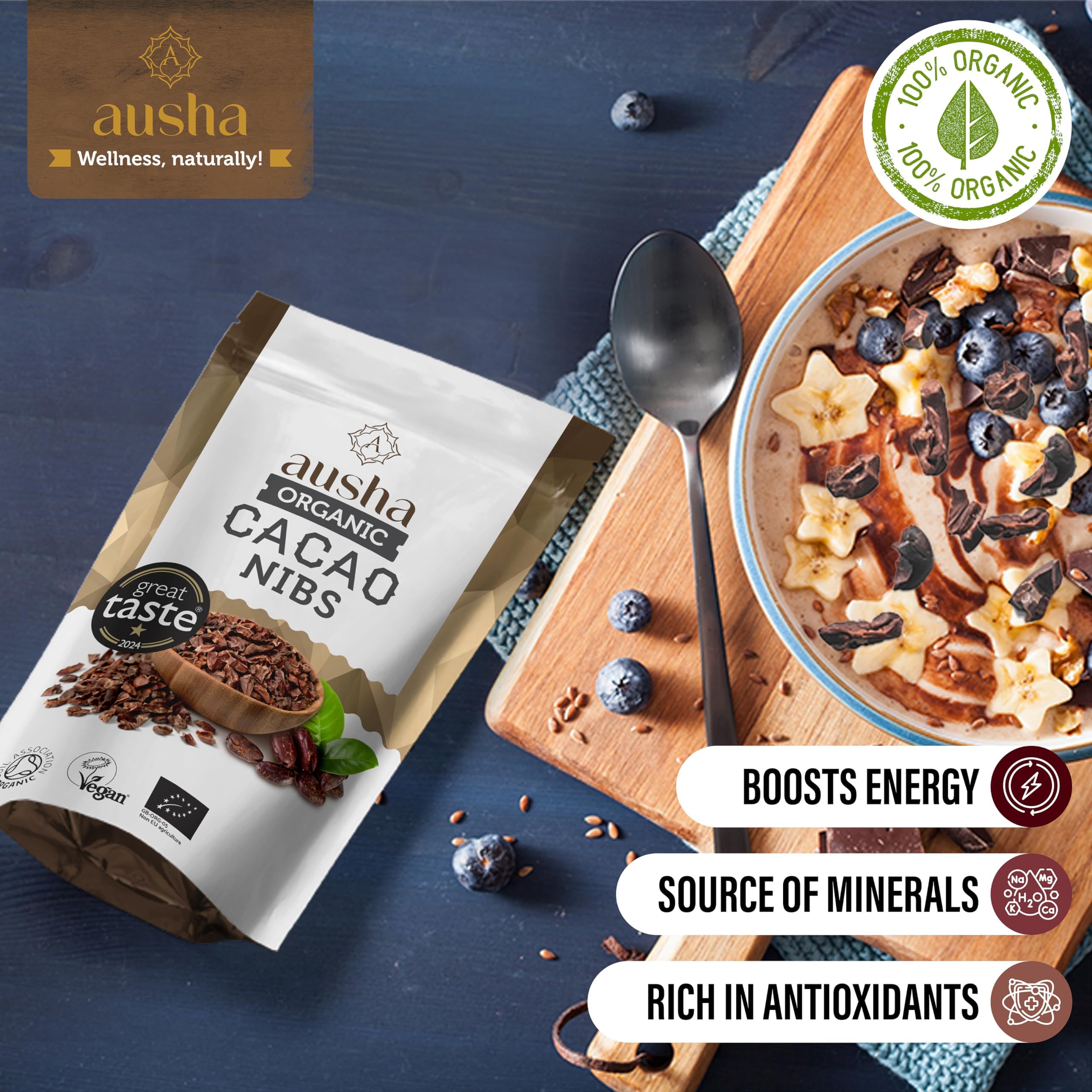 Ausha Organic Raw Cacao Nibs 200g - 1* Great Taste Award 2024 - Soil Association Certified 9