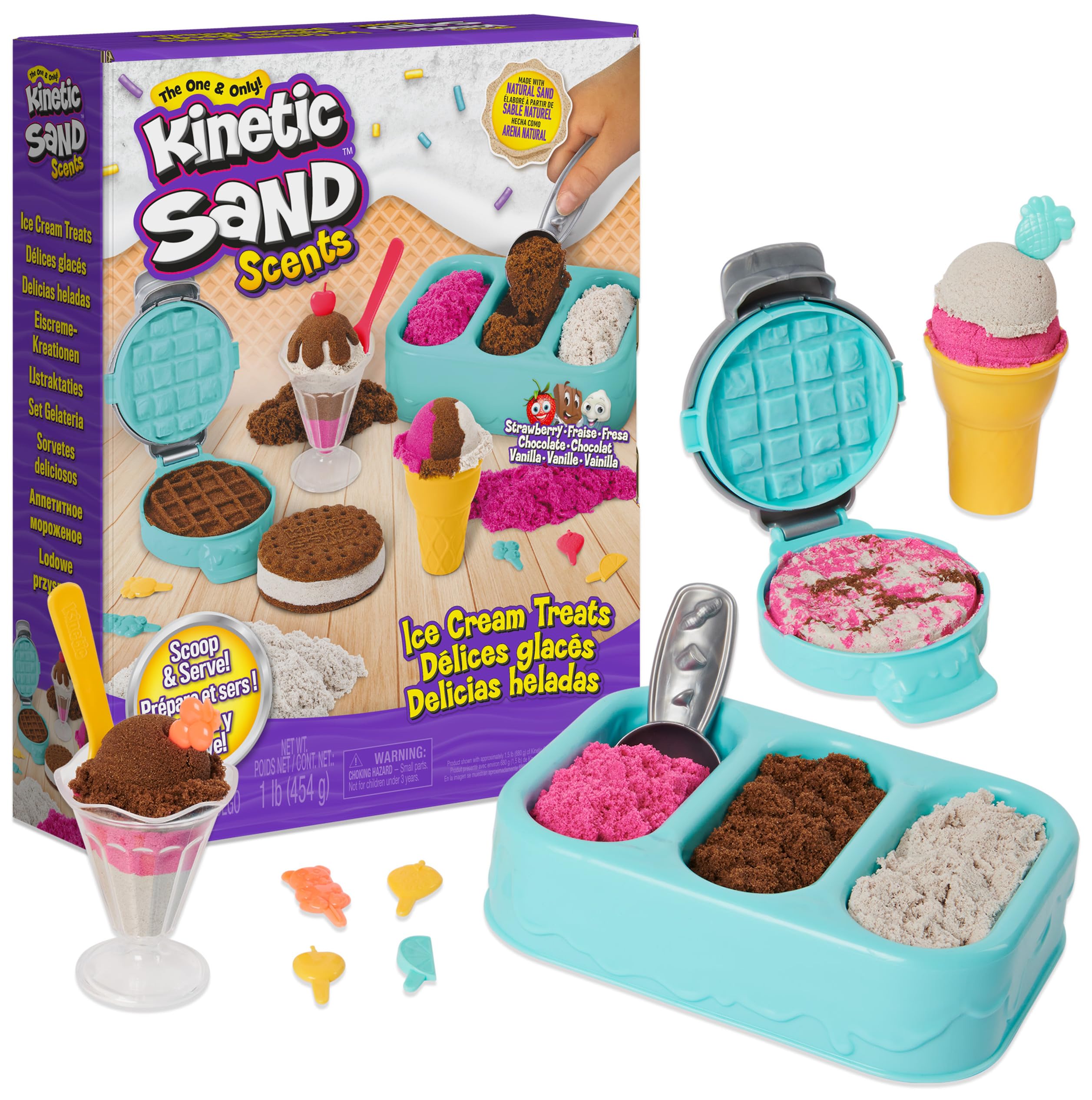 Kinetic Sand Scents Ice Cream Treats Playset - Scented Sand with 6 Tools & Toppings for Kids 3+ 1