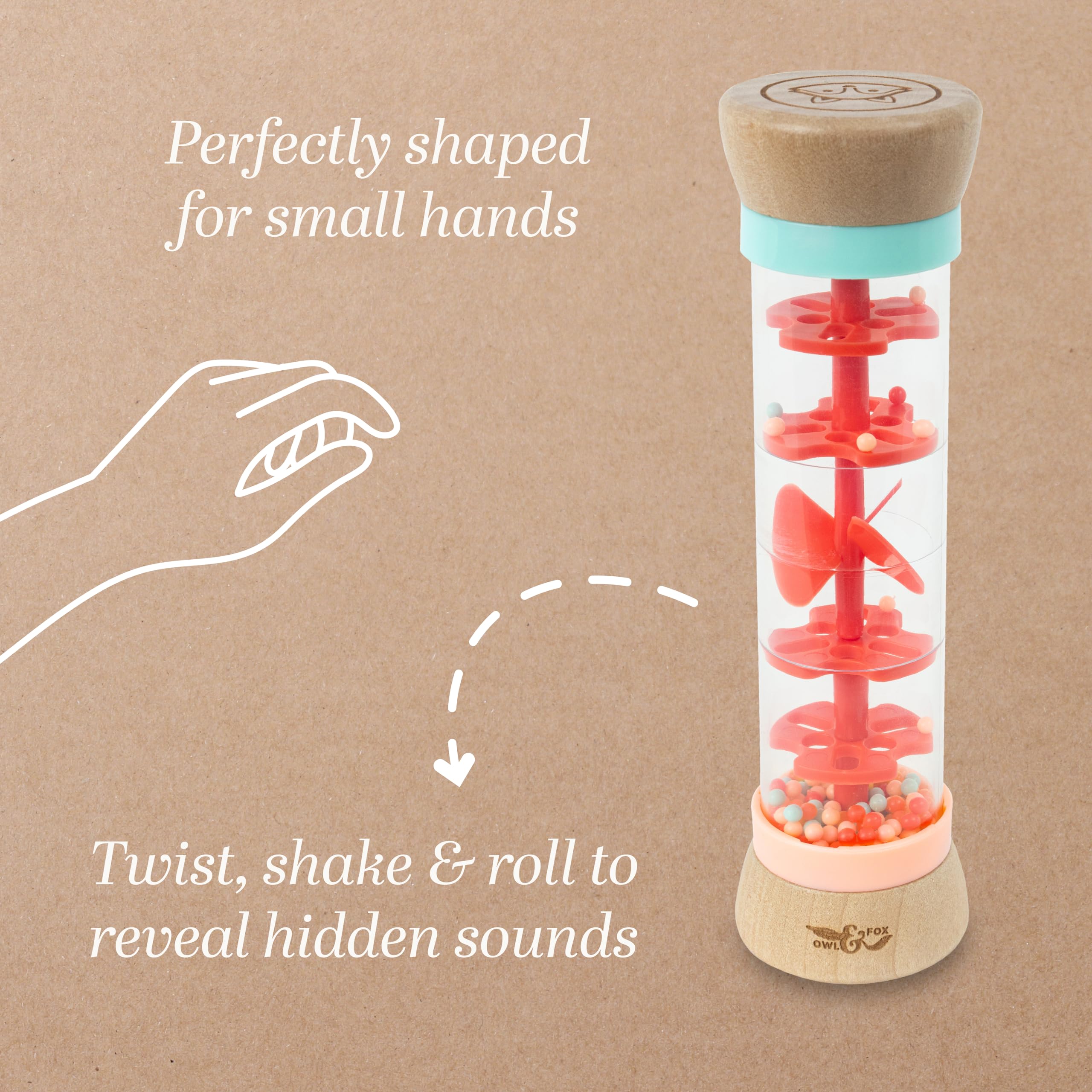 Owl & Fox Wooden Rainmaker Baby Rattle Toy - Soothing Sound Sensory Toy for 12 Months and Up 8
