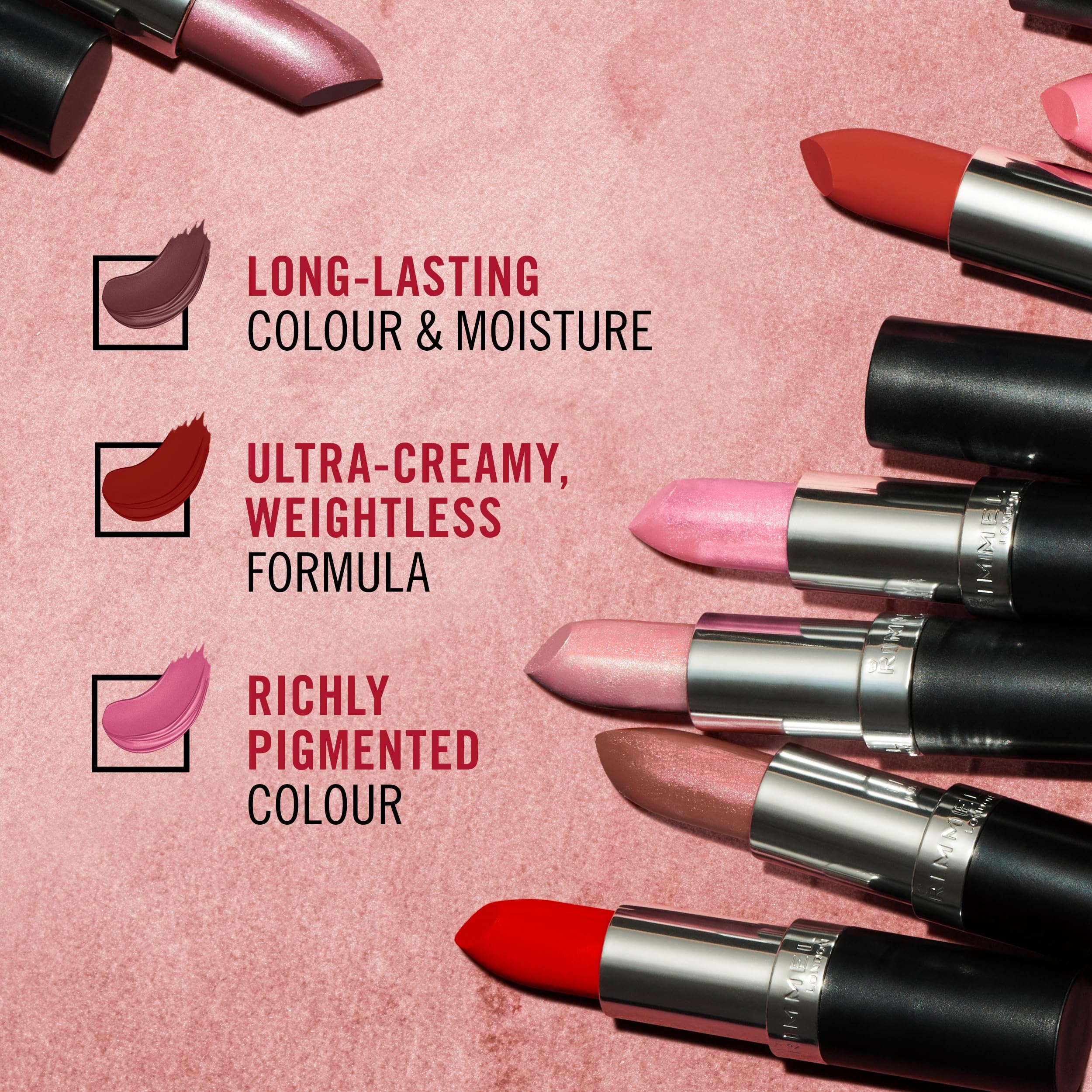 Rimmel Lasting Finish Lipstick 300 Pinch Me Pink - Creamy Satin Finish Long-Lasting Vegan Formula 6