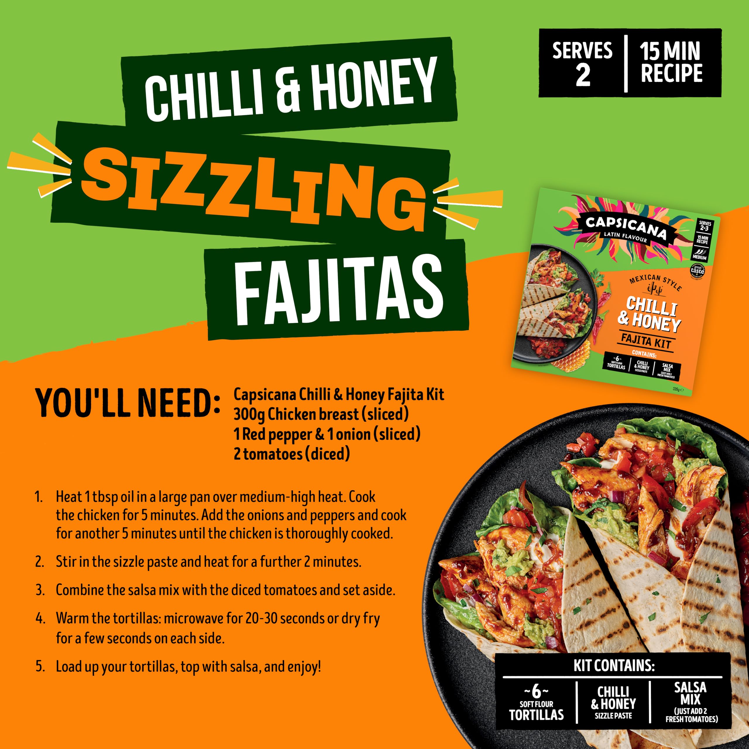 Capsicana Mexican Chilli & Honey Fajita Kit - Serves 2-3 | 335g 2